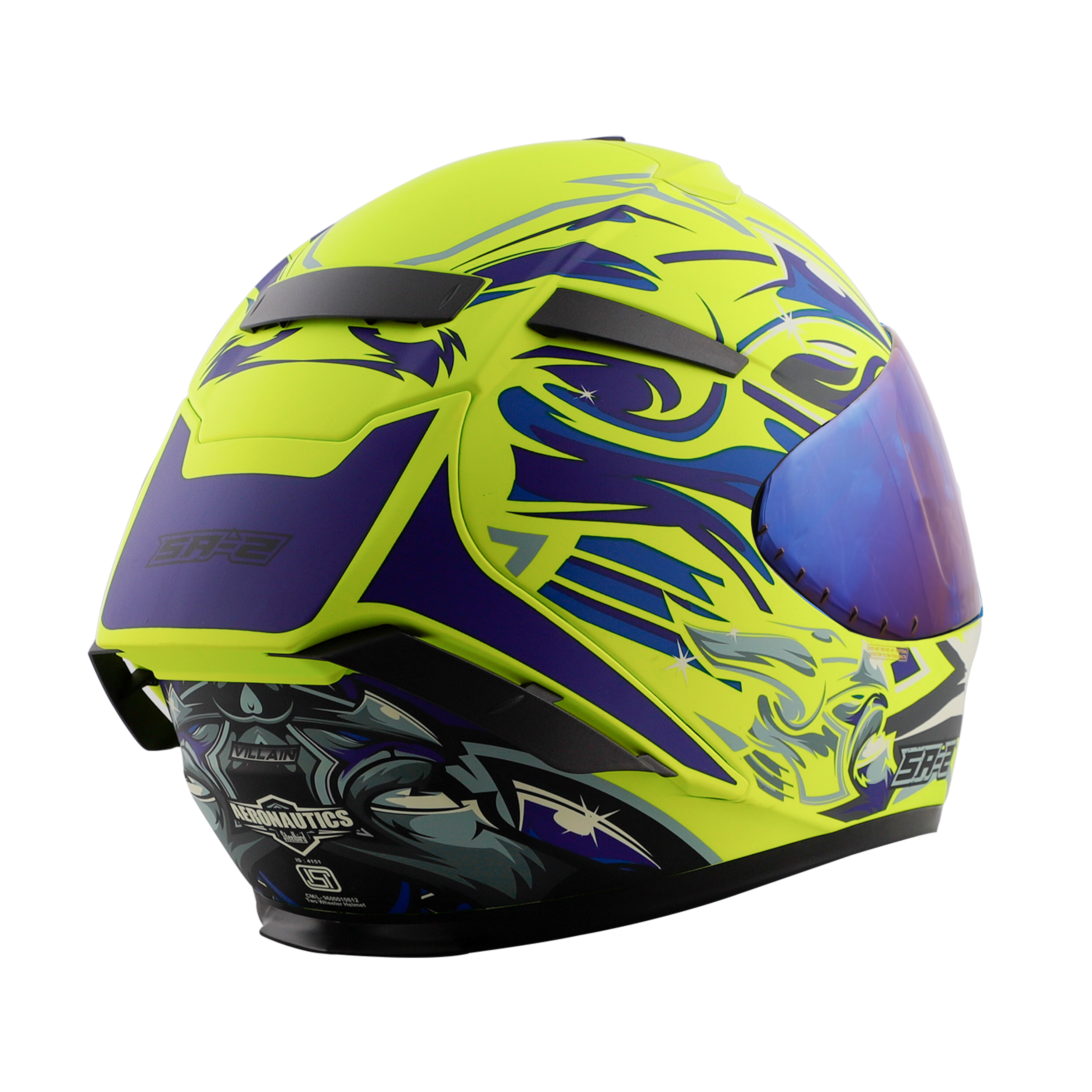 SA-2 VILLAIN GLOSSY FLUO NEON WITH BLUE (FITTED WITH CLEAR VISOR EXTRA BLUE CHROME VISOR FREE)