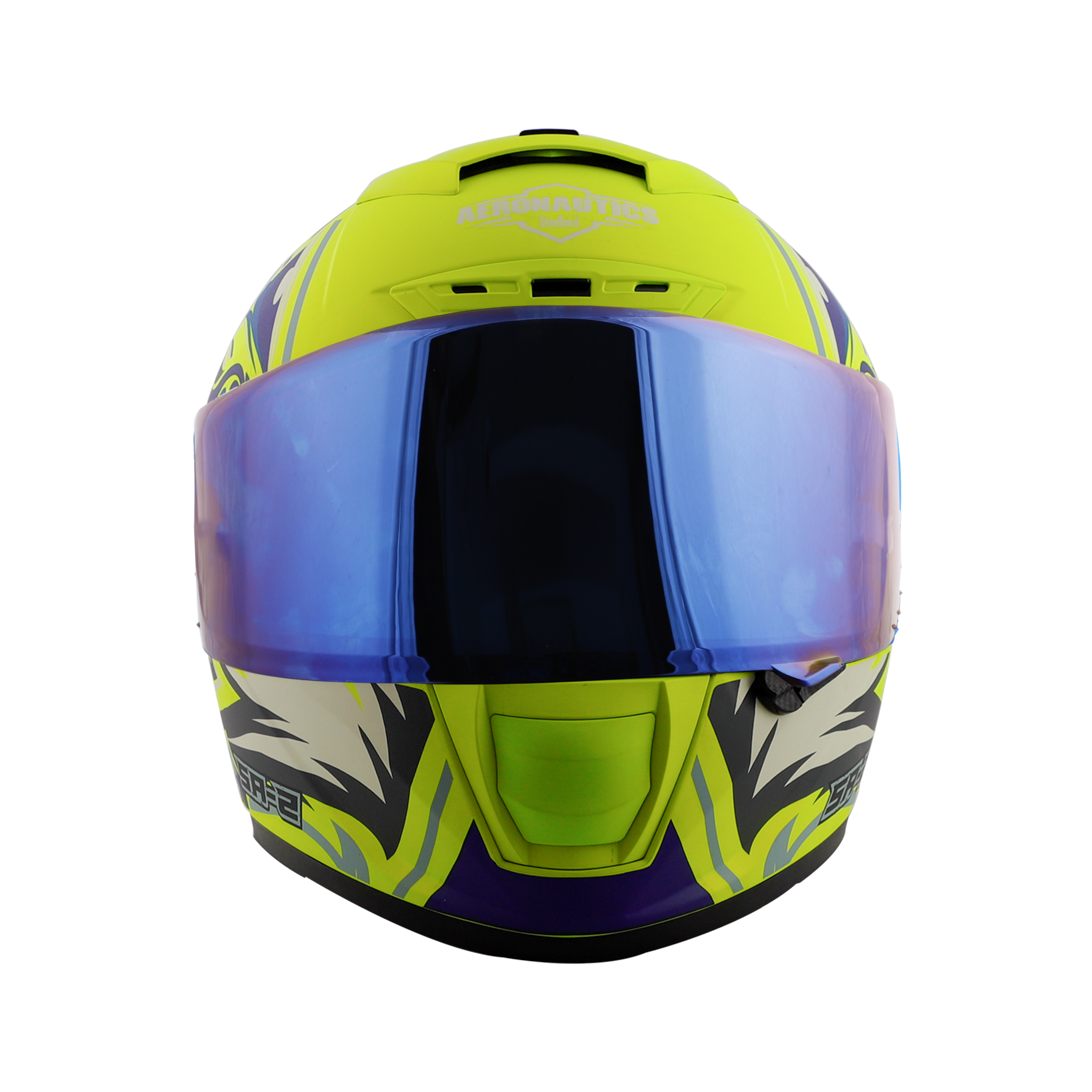 SA-2 VILLAIN GLOSSY FLUO NEON WITH BLUE (FITTED WITH CLEAR VISOR EXTRA BLUE CHROME VISOR FREE)