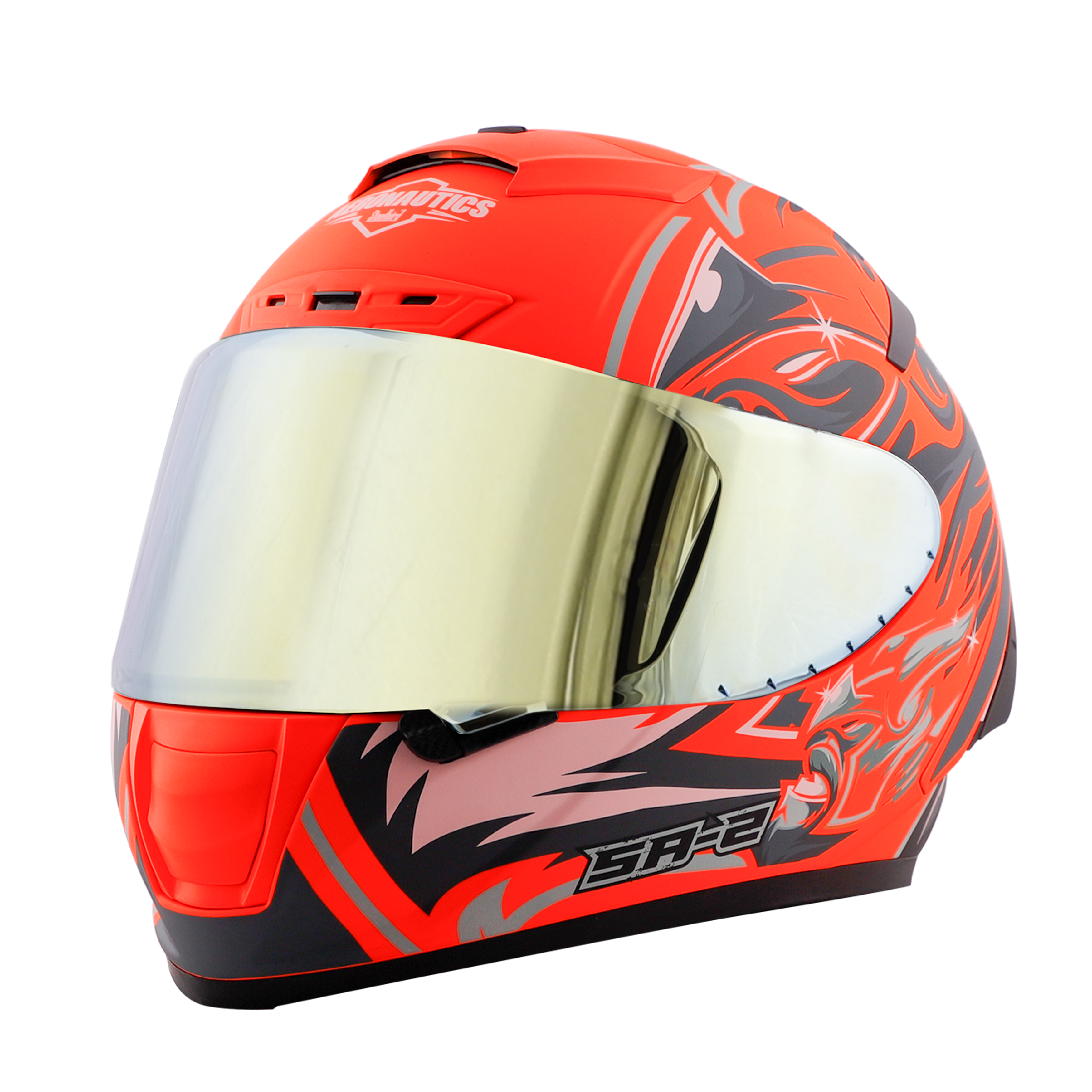 SA-2 VILLAIN GLOSSY FLUO ORANGE WITH GREY (FITTED WITH CLEAR VISOR EXTRA GOLD CHROME VISOR FREE)