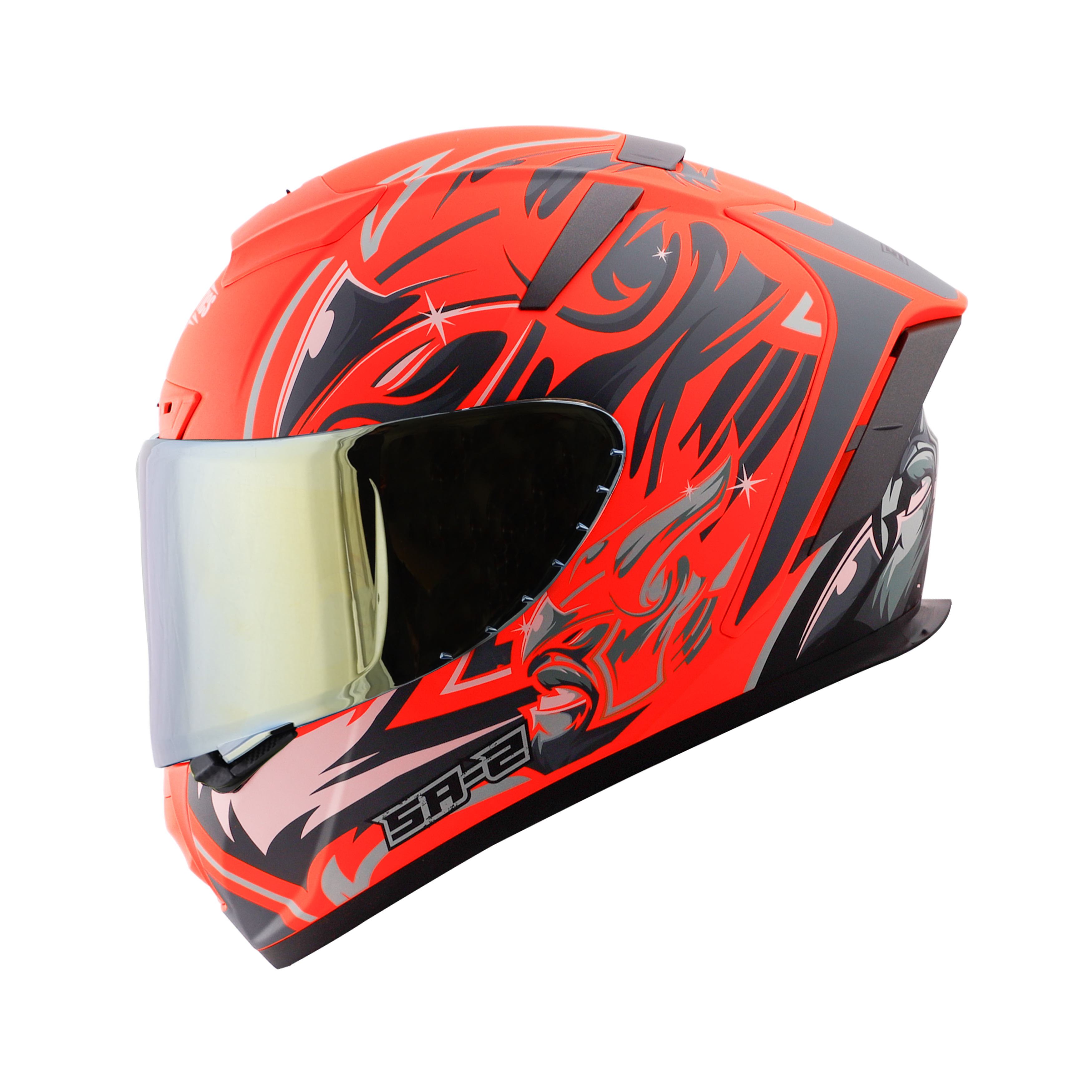 SA-2 VILLAIN GLOSSY FLUO ORANGE WITH GREY (FITTED WITH CLEAR VISOR EXTRA GOLD CHROME VISOR FREE)