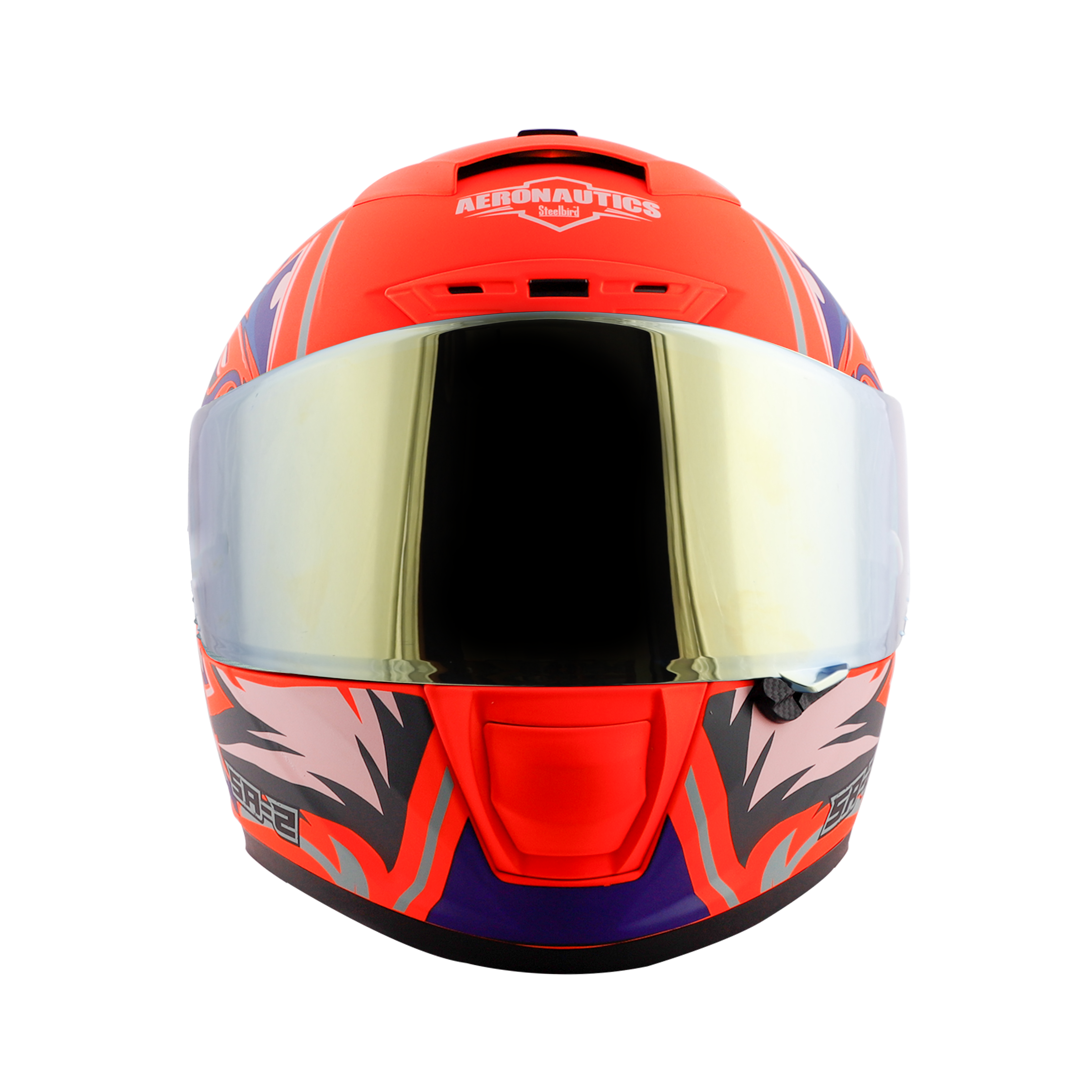 SA-2 VILLAIN GLOSSY FLUO ORANGE WITH BLUE (FITTED WITH CLEAR VISOR EXTRA GOLD CHROME VISOR FREE)