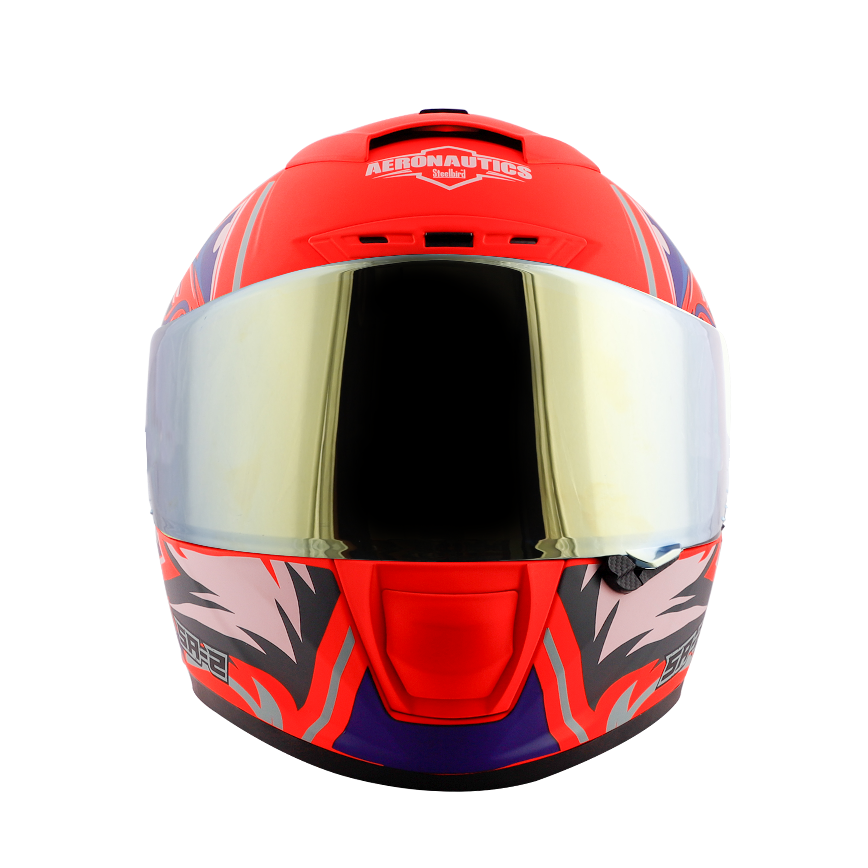 SA-2 VILLAIN GLOSSY FLUO RED WITH BLUE (FITTED WITH CLEAR VISOR EXTRA GOLD CHROME VISOR FREE)