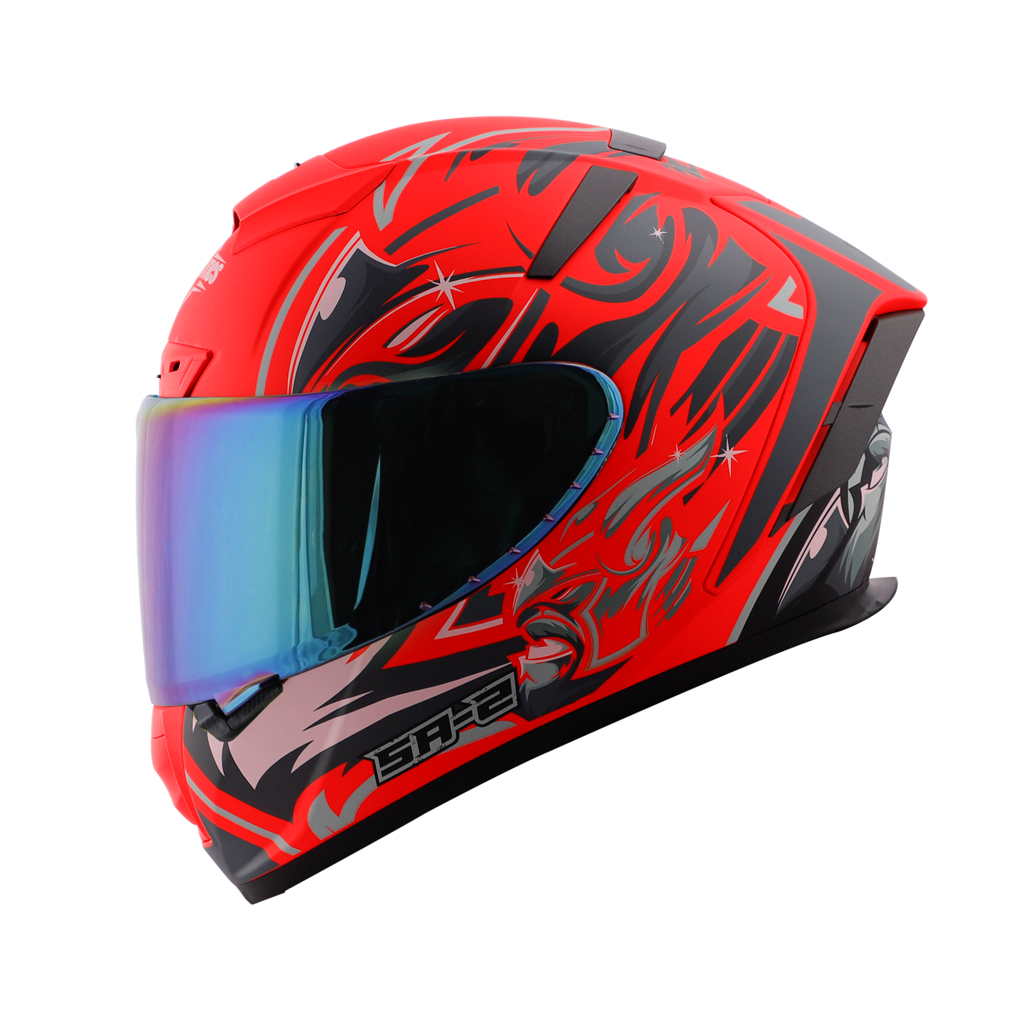 SA-2 VILLAIN GLOSSY FLUO WATERMELON WITH GREY (FITTED WITH CLEAR VISOR EXTRA RAINBOW CHROME VISOR FREE)