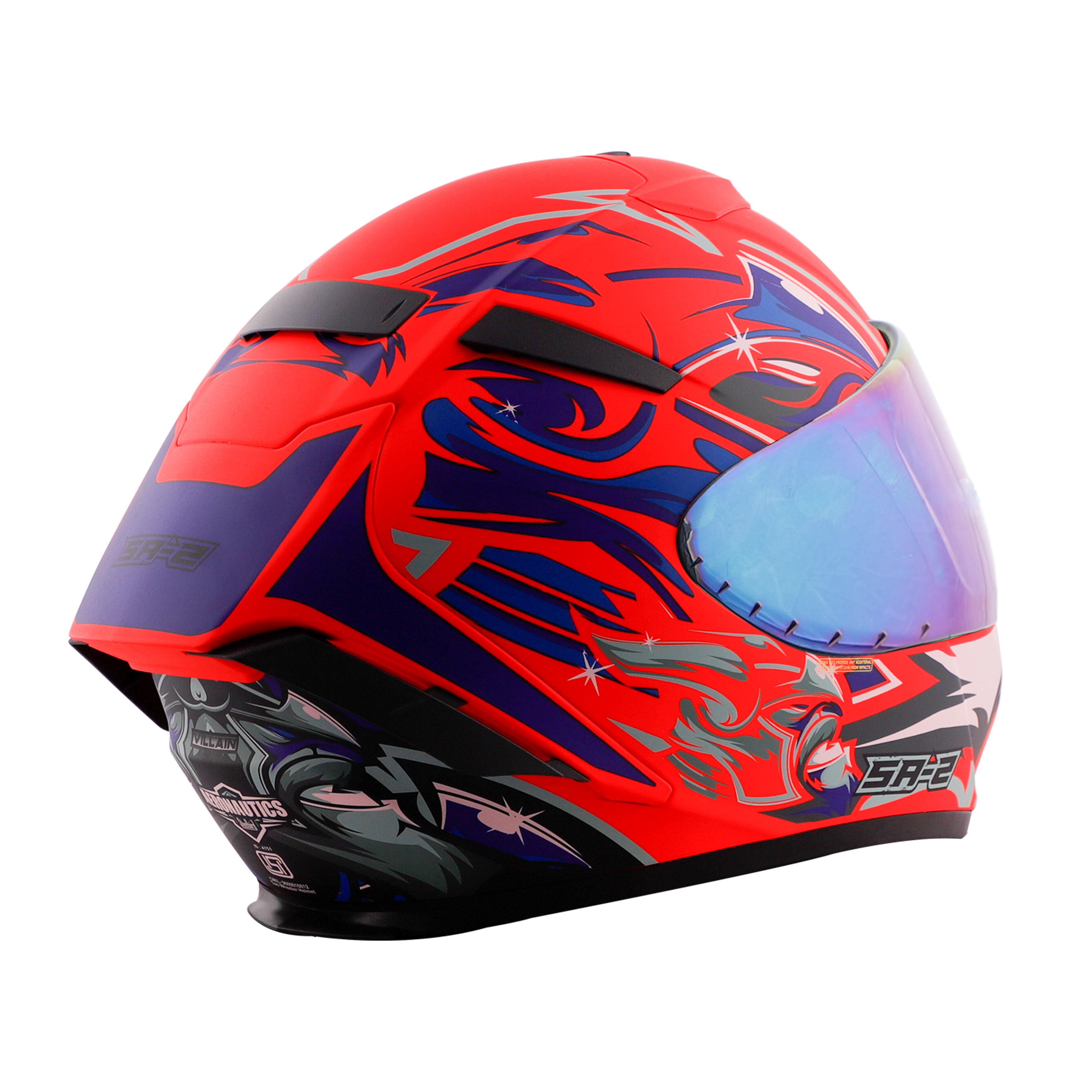 SA-2 VILLAIN GLOSSY FLUO WATERMELON WITH BLUE (FITTED WITH CLEAR VISOR EXTRA RAINBOW CHROME VISOR FREE)