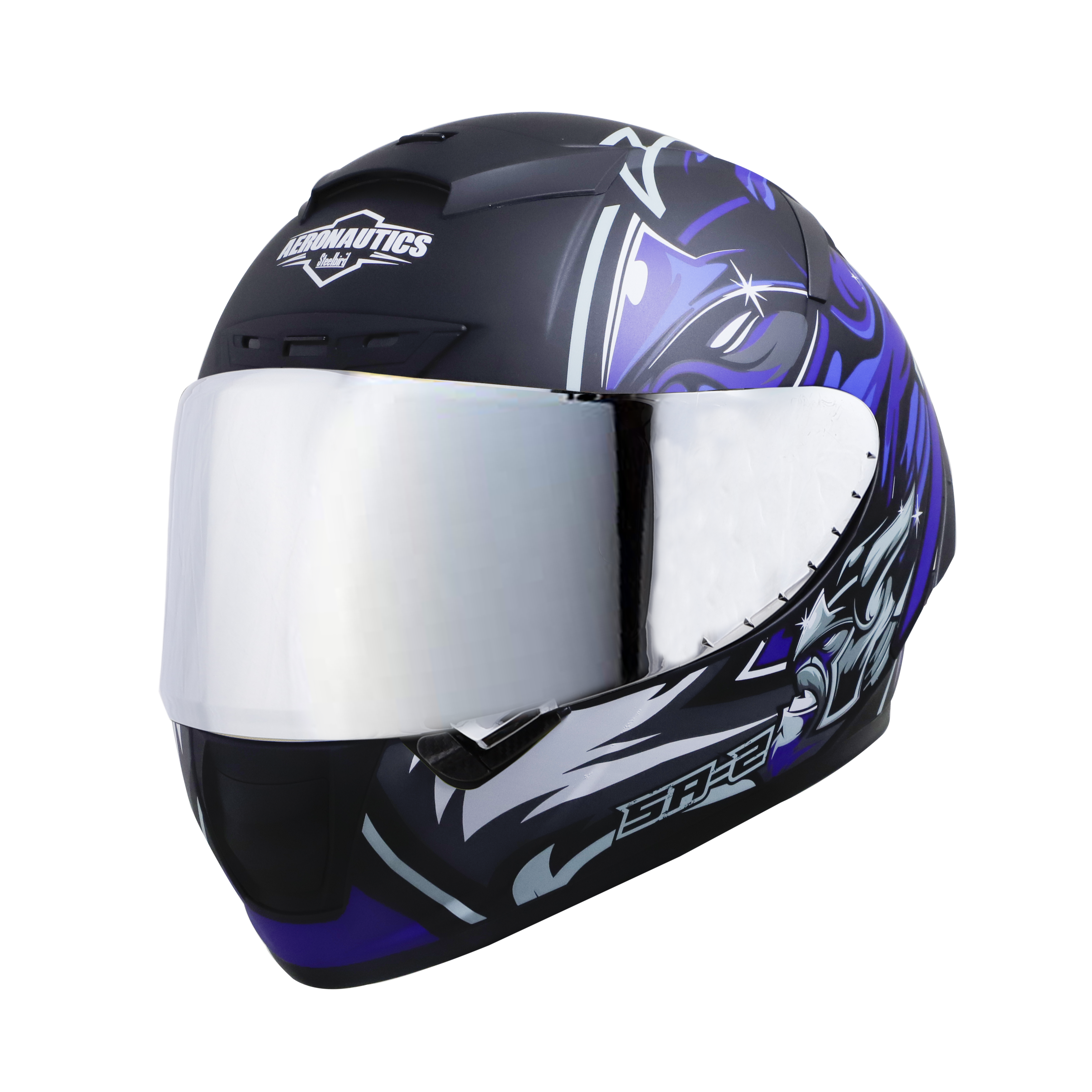 SA-2 VILLAIN GLOSSY BLACK WITH BLUE (FITTED WITH CLEAR VISOR EXTRA CHROME SILVER VISOR FREE)