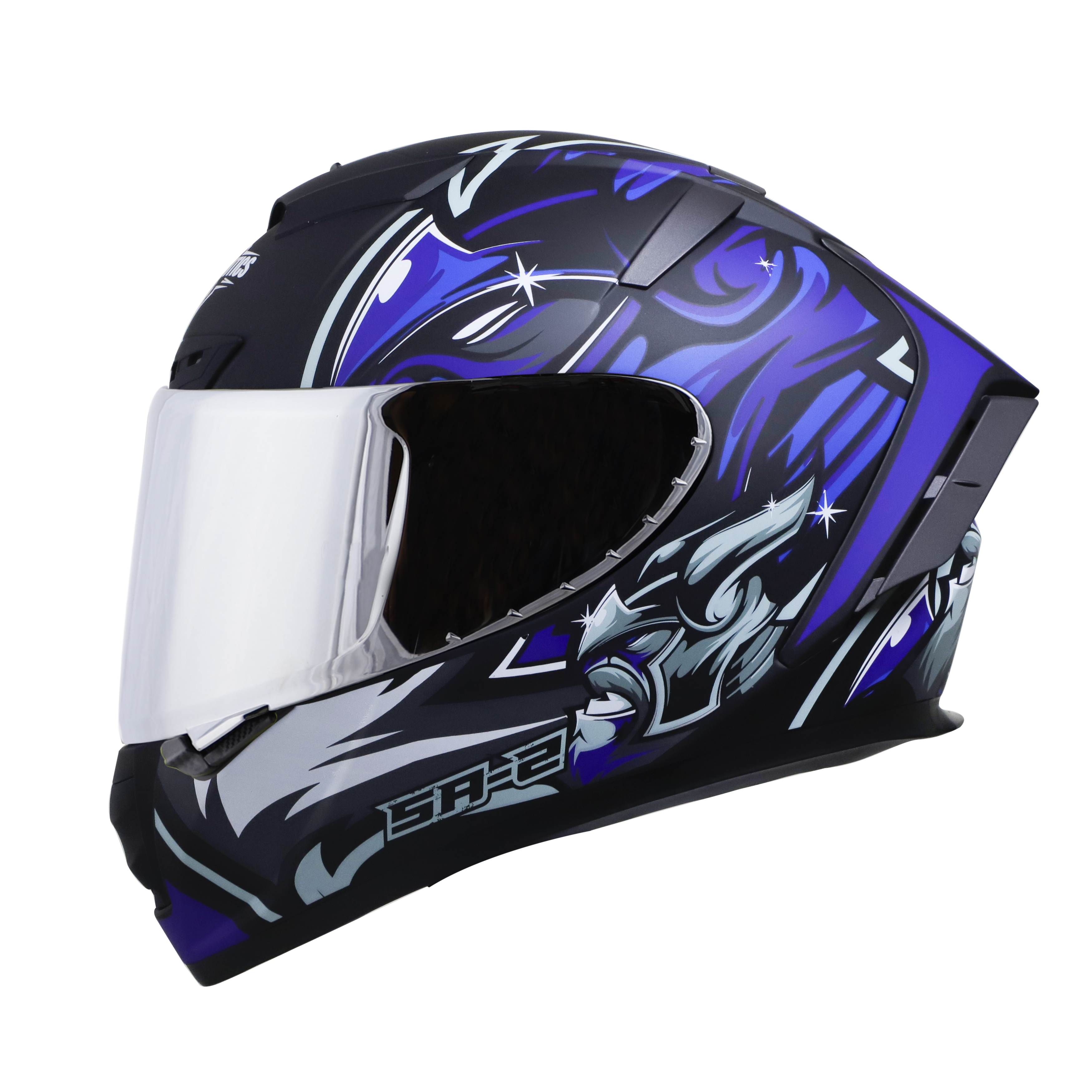 SA-2 VILLAIN GLOSSY BLACK WITH BLUE (FITTED WITH CLEAR VISOR EXTRA CHROME SILVER VISOR FREE)