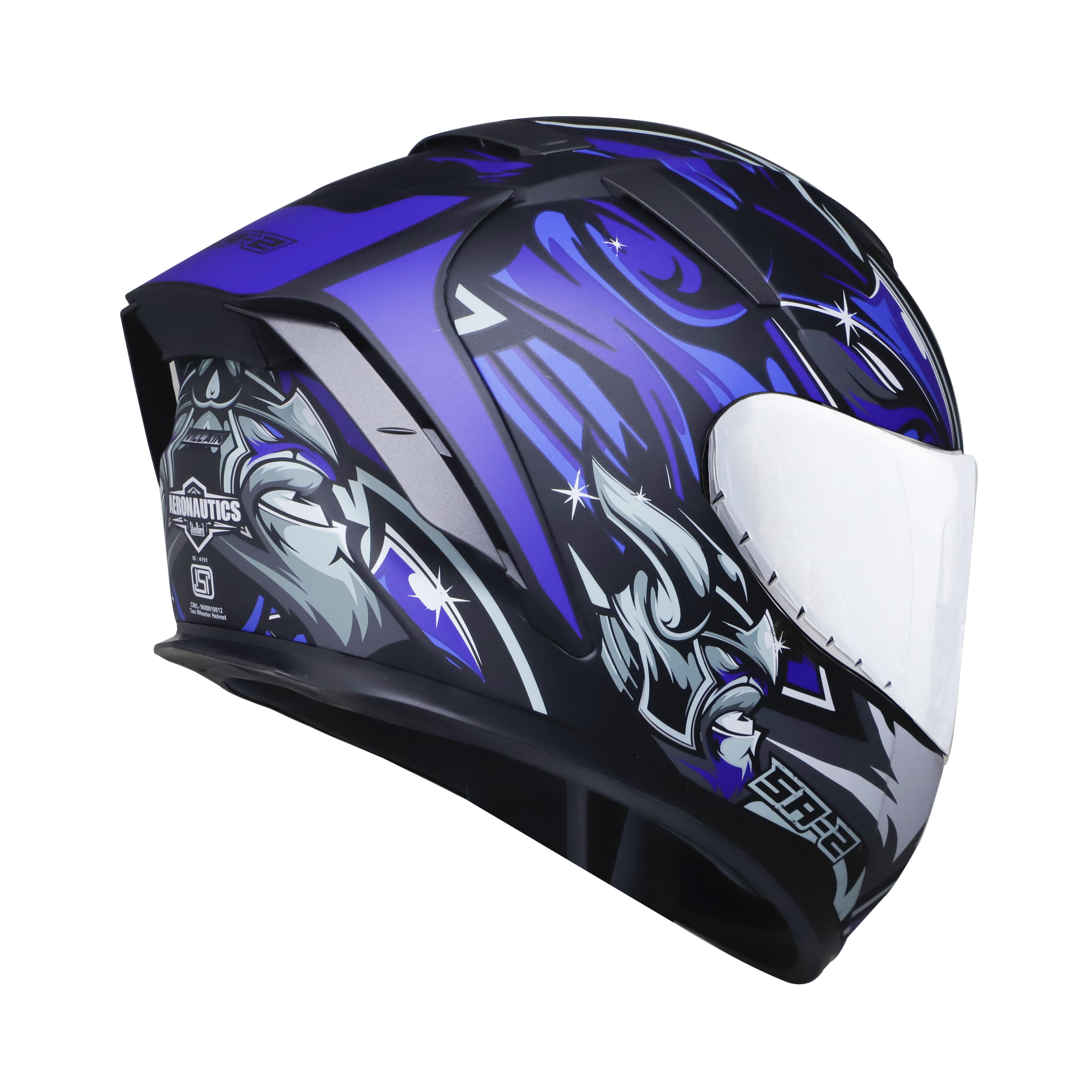 SA-2 VILLAIN GLOSSY BLACK WITH BLUE (FITTED WITH CLEAR VISOR EXTRA CHROME SILVER VISOR FREE)