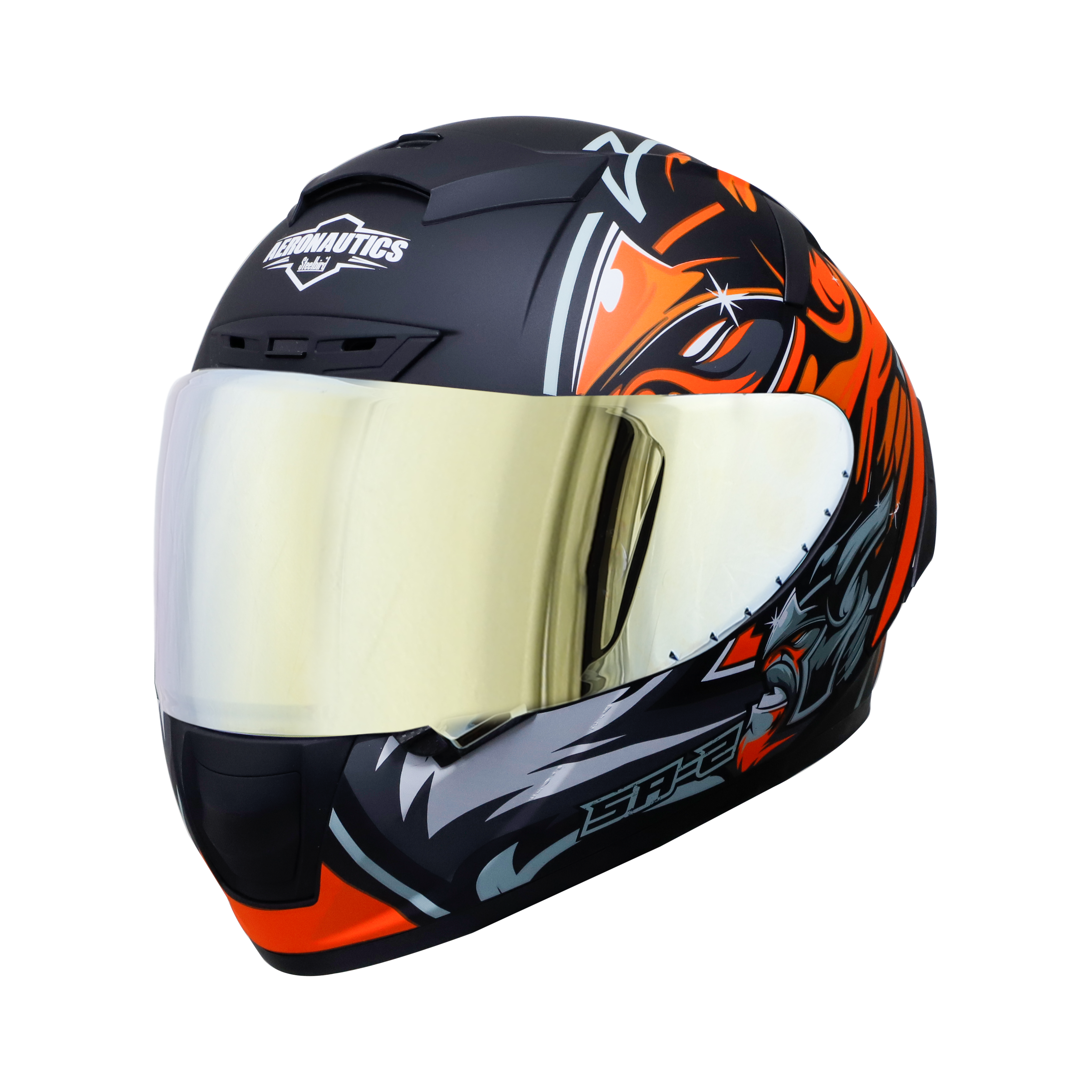 SA-2 VILLAIN GLOSSY BLACK WITH ORANGE (FITTED WITH CLEAR VISOR EXTRA CHROME GOLD VISOR FREE)