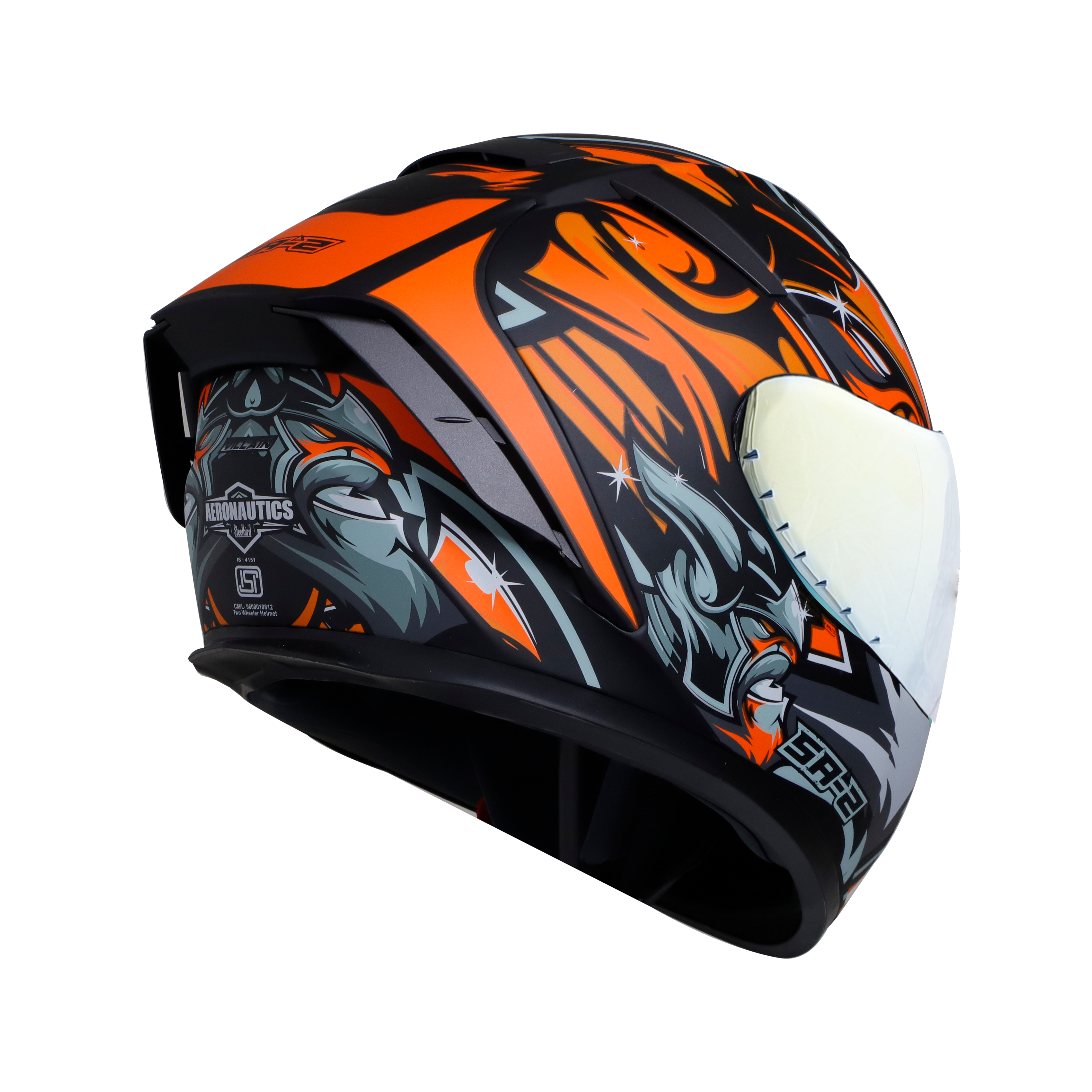 SA-2 VILLAIN GLOSSY BLACK WITH ORANGE (FITTED WITH CLEAR VISOR EXTRA CHROME GOLD VISOR FREE)