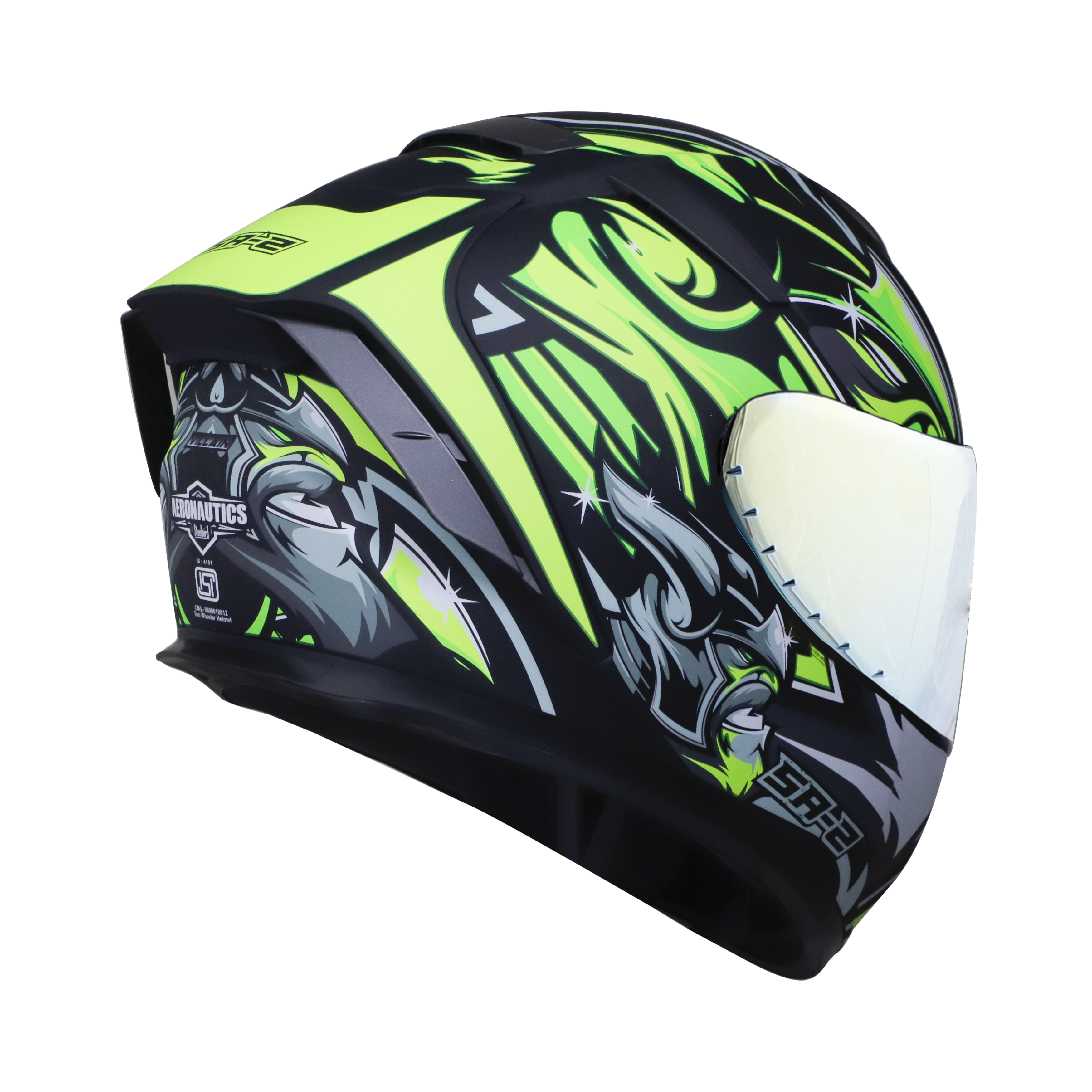 SA-2 VILLAIN GLOSSY BLACK WITH NEON (FITTED WITH CLEAR VISOR EXTRA CHROME GOLD VISOR FREE)