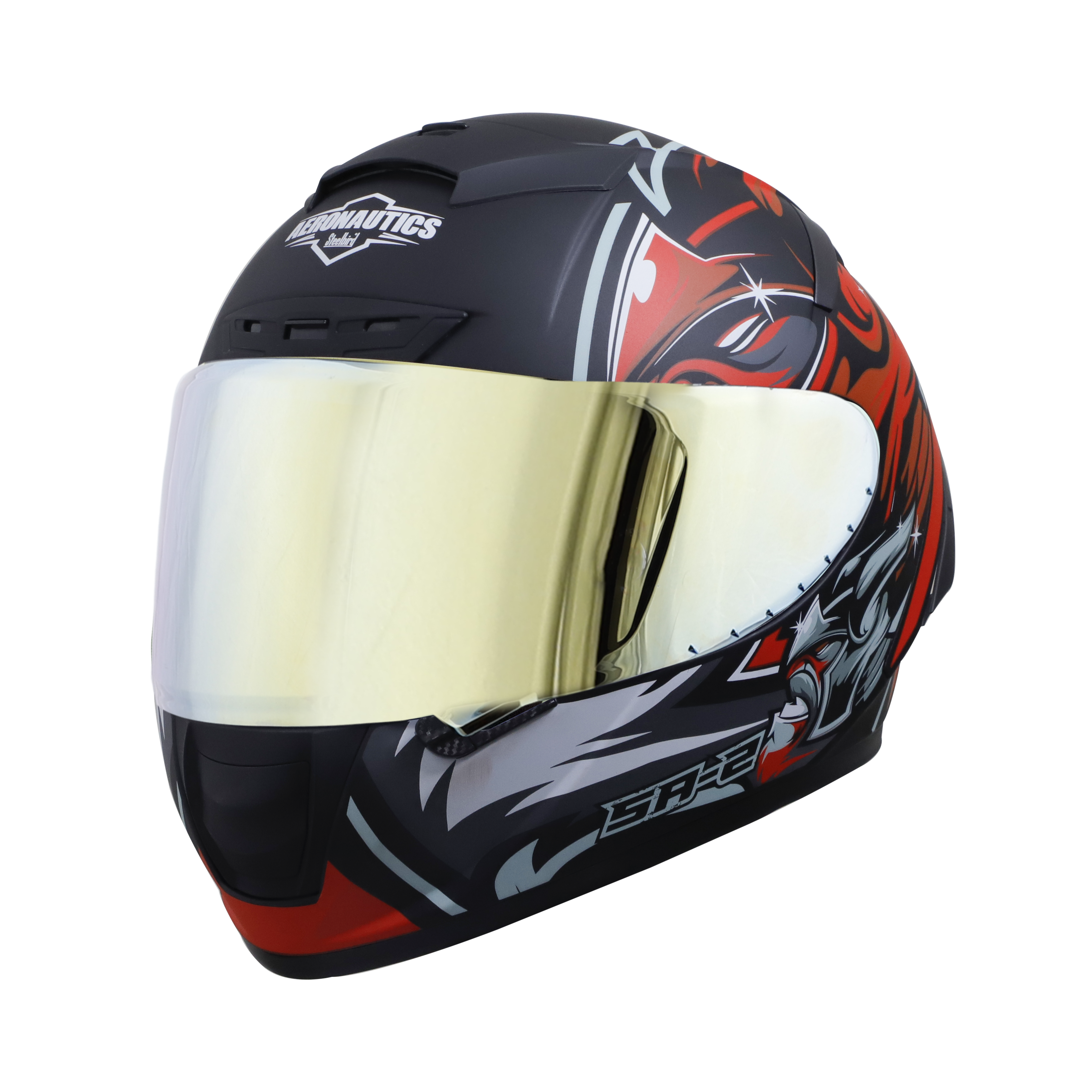 SA-2 VILLAIN GLOSSY BLACK WITH RED (FITTED WITH CLEAR VISOR EXTRA CHROME GOLD VISOR FREE)