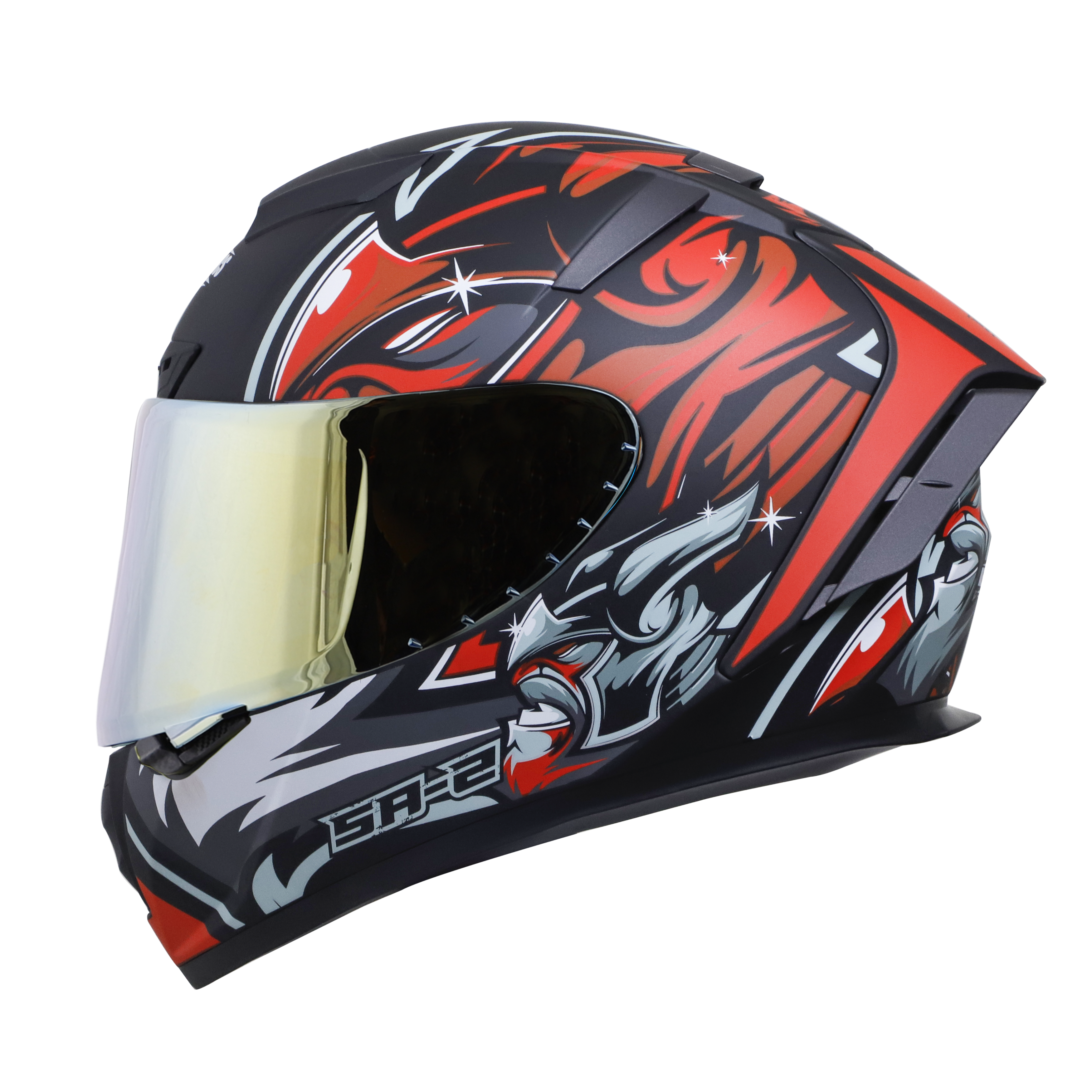 SA-2 VILLAIN GLOSSY BLACK WITH RED (FITTED WITH CLEAR VISOR EXTRA CHROME GOLD VISOR FREE)