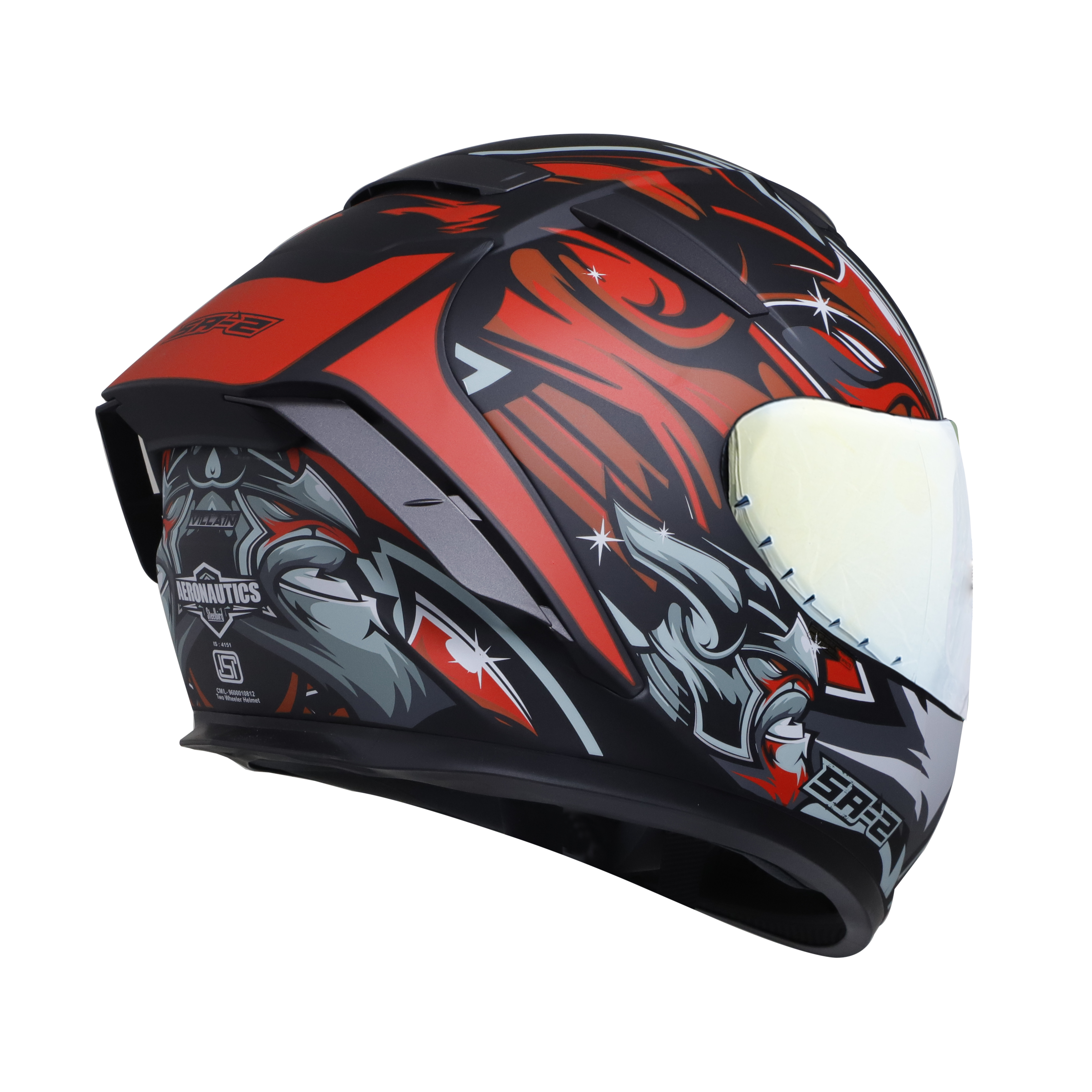 SA-2 VILLAIN GLOSSY BLACK WITH RED (FITTED WITH CLEAR VISOR EXTRA CHROME GOLD VISOR FREE)