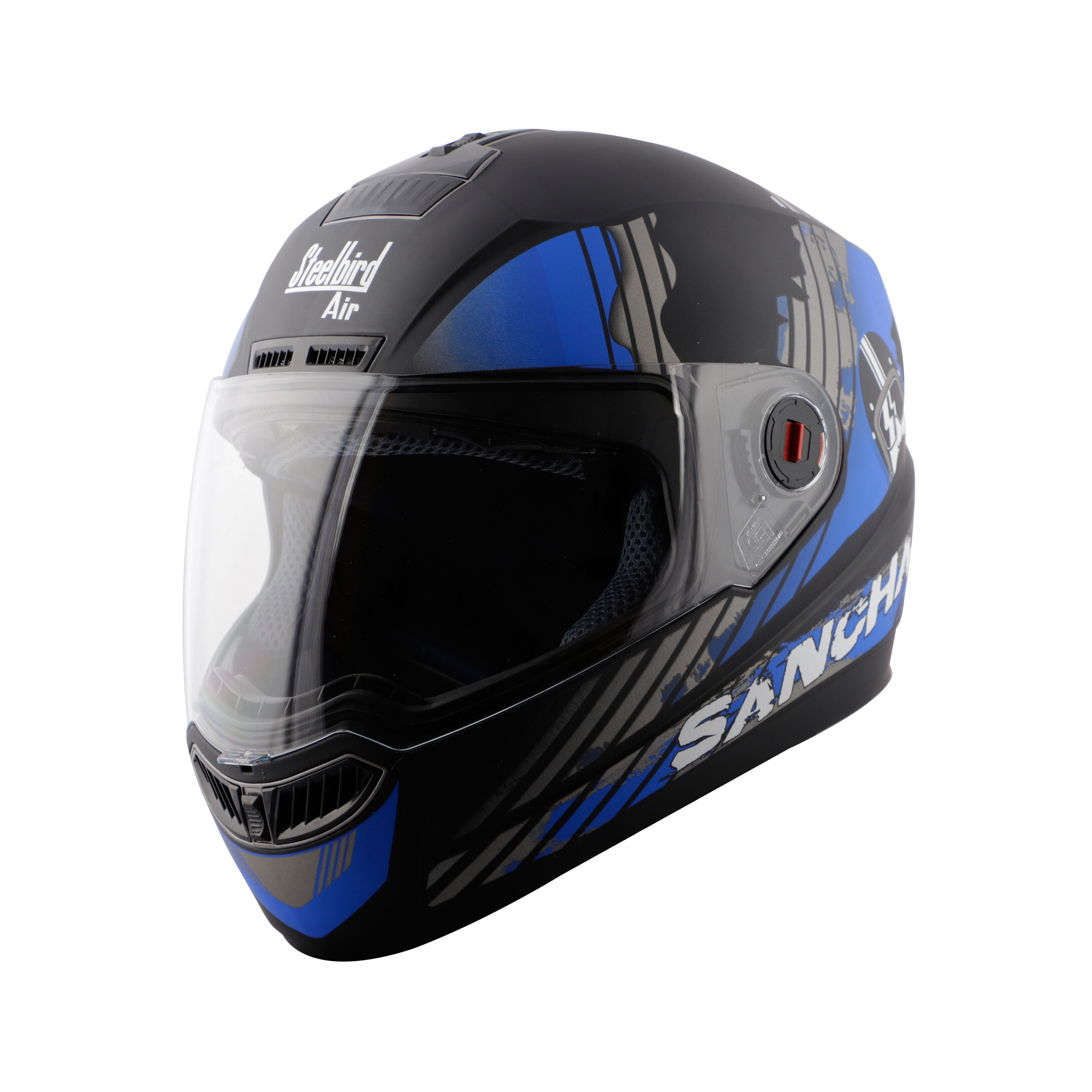 Steelbird SBA-1 Sanchari Full Face ISI Certified Graphic Helmet (Matt Black Blue with Clear Visor)
