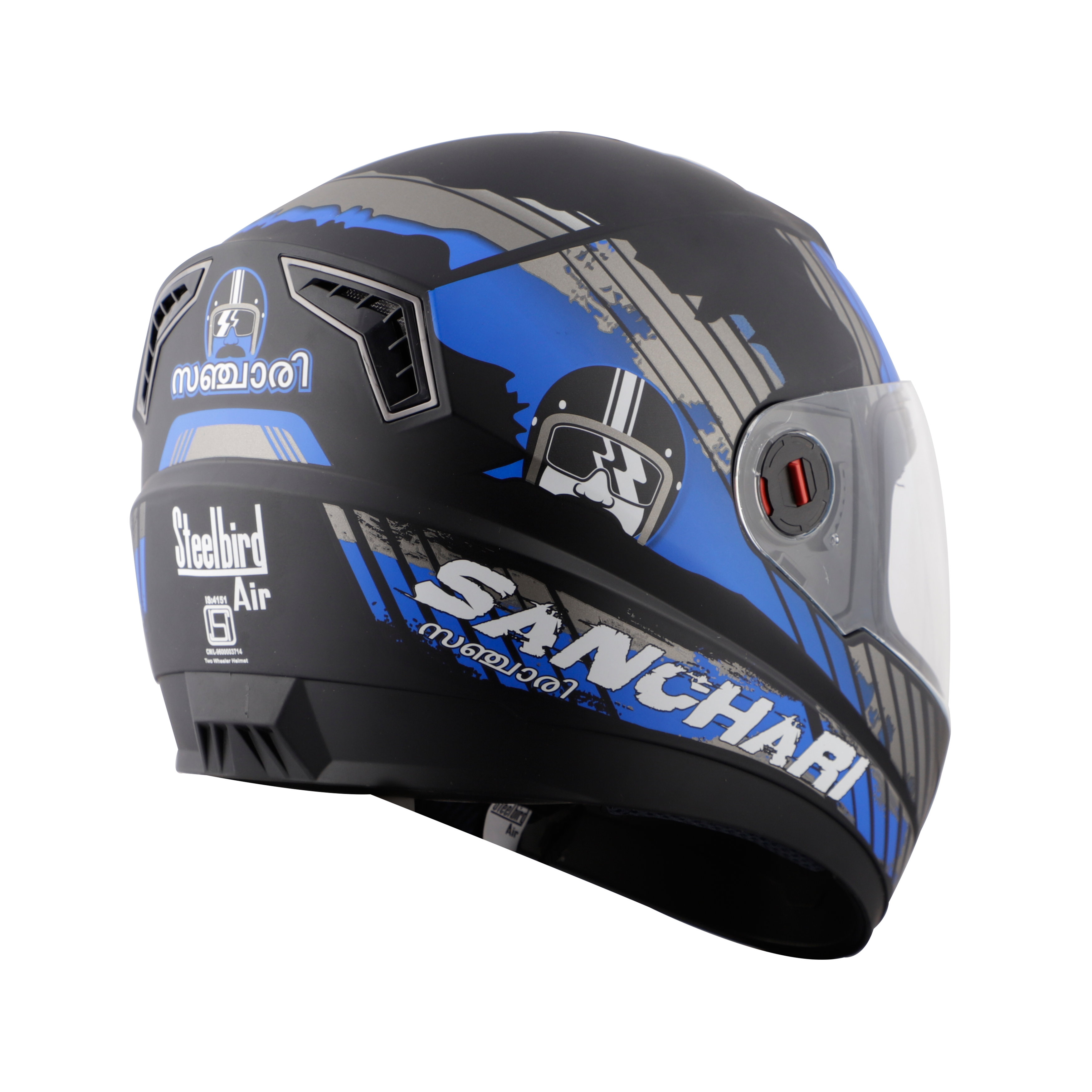 Steelbird SBA-1 Sanchari Full Face ISI Certified Graphic Helmet (Matt Black Blue With Clear Visor)