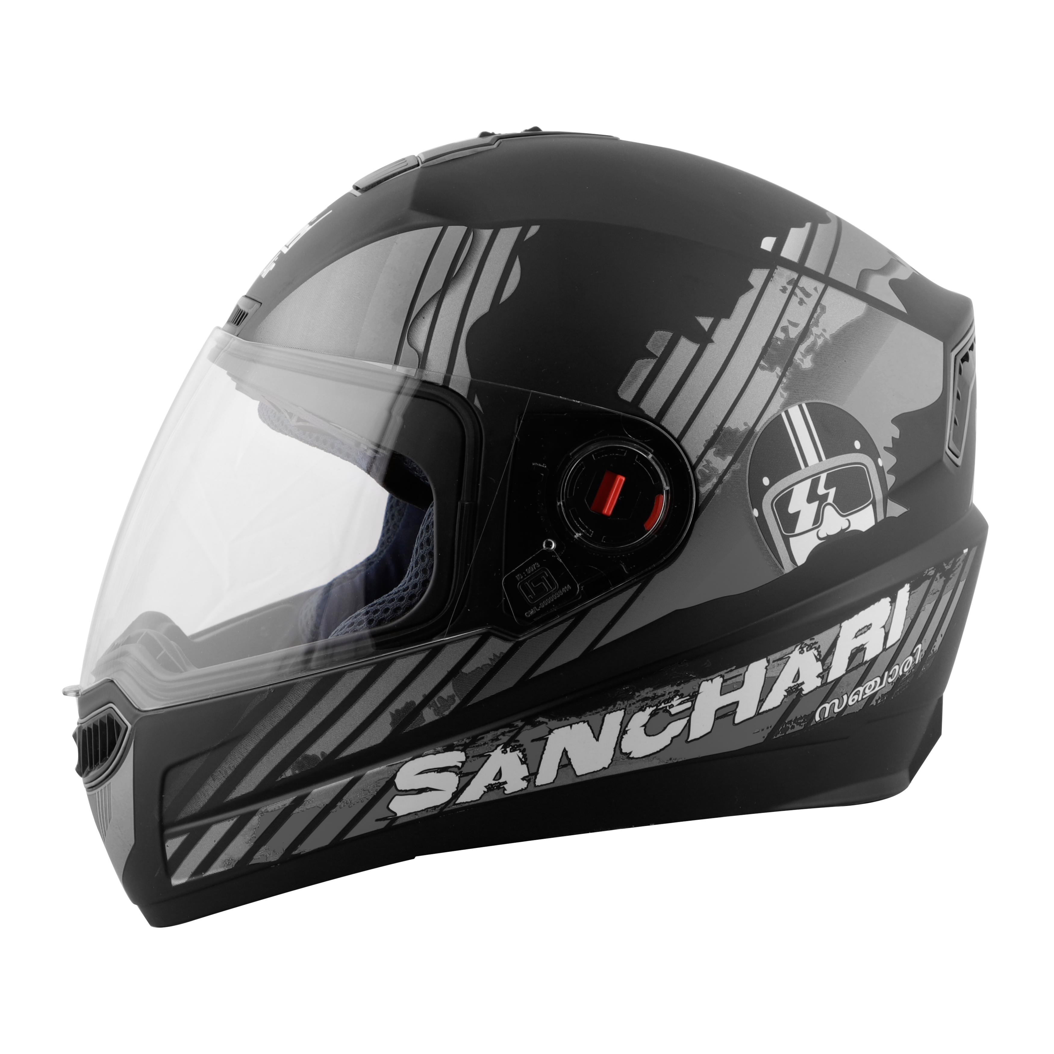 Steelbird SBA-1 Sanchari Full Face ISI Certified Graphic Helmet (Matt Black Grey With Clear Visor)