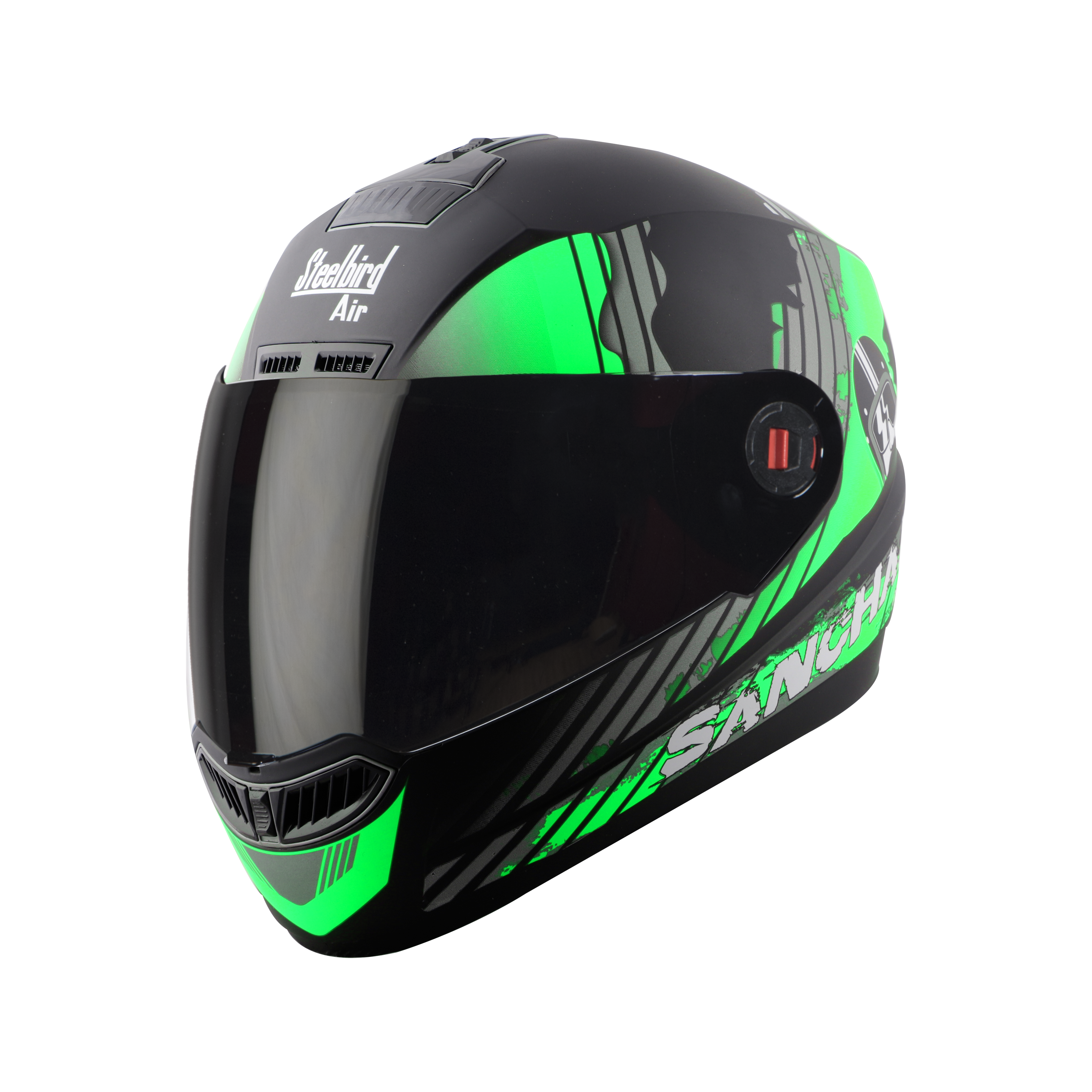 Steelbird SBA-1 Sanchari Full Face ISI Certified Graphic Helmet (Matt Black Green With Smoke Visor)