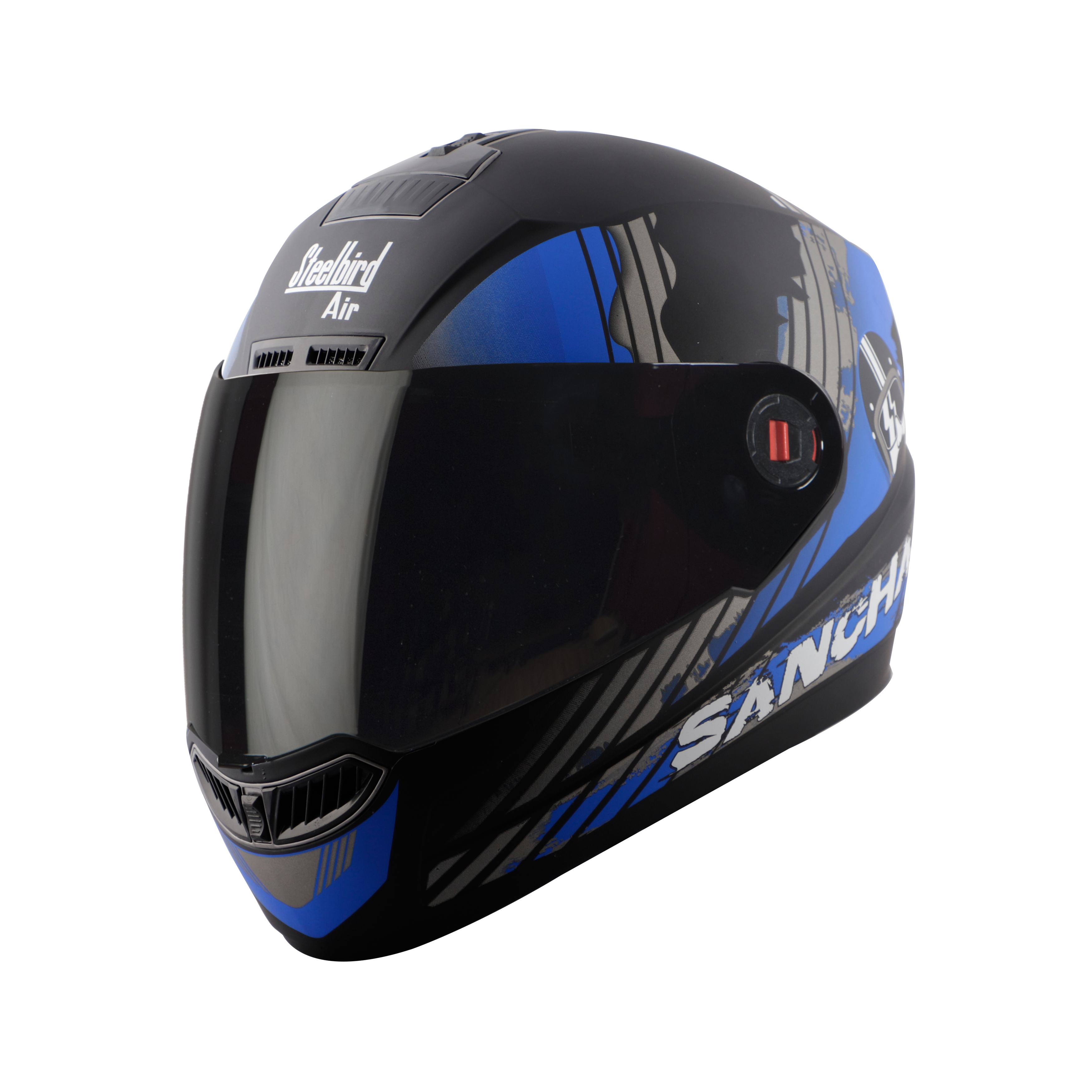 Steelbird SBA-1 Sanchari Full Face ISI Certified Graphic Helmet (Matt Black Blue With Smoke Visor)