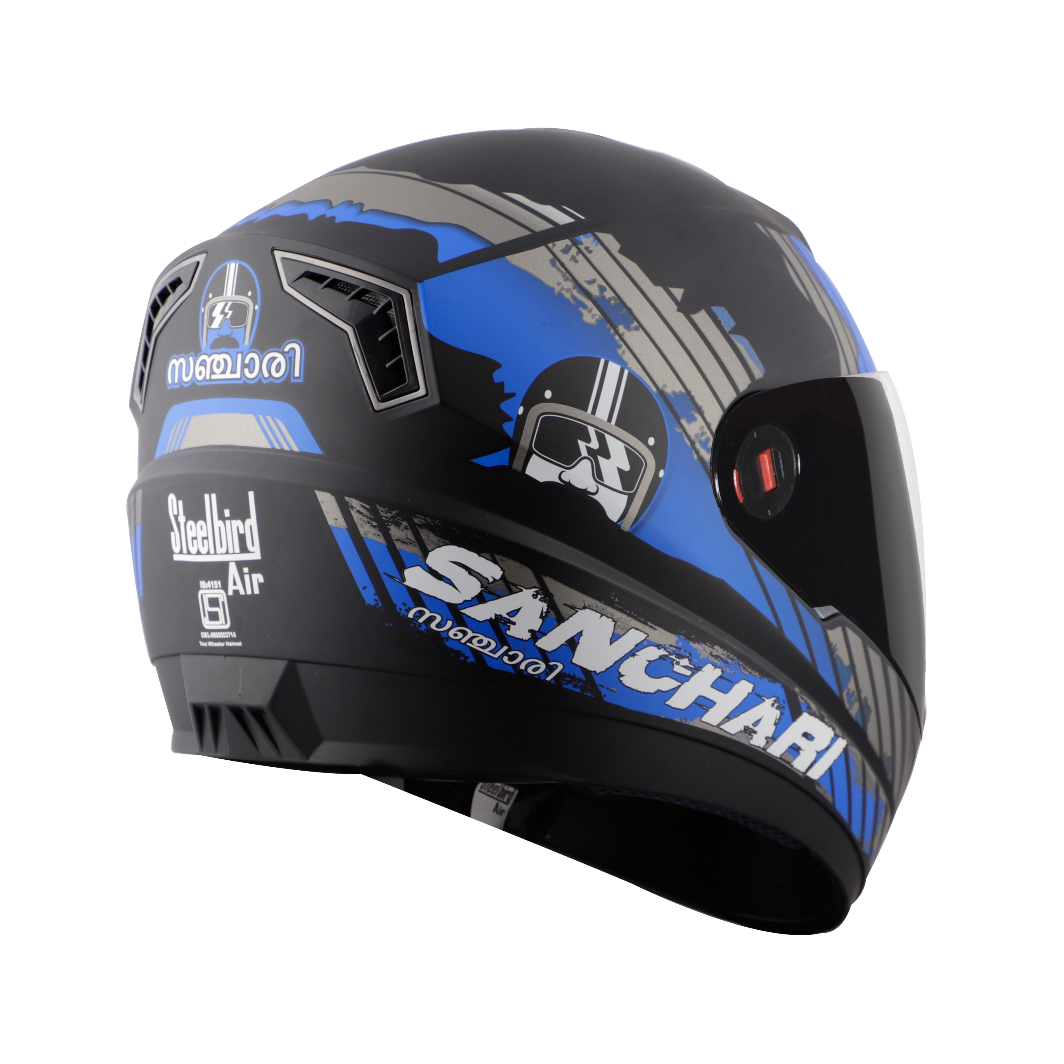 Steelbird SBA-1 Sanchari Full Face ISI Certified Graphic Helmet (Matt Black Blue With Smoke Visor)