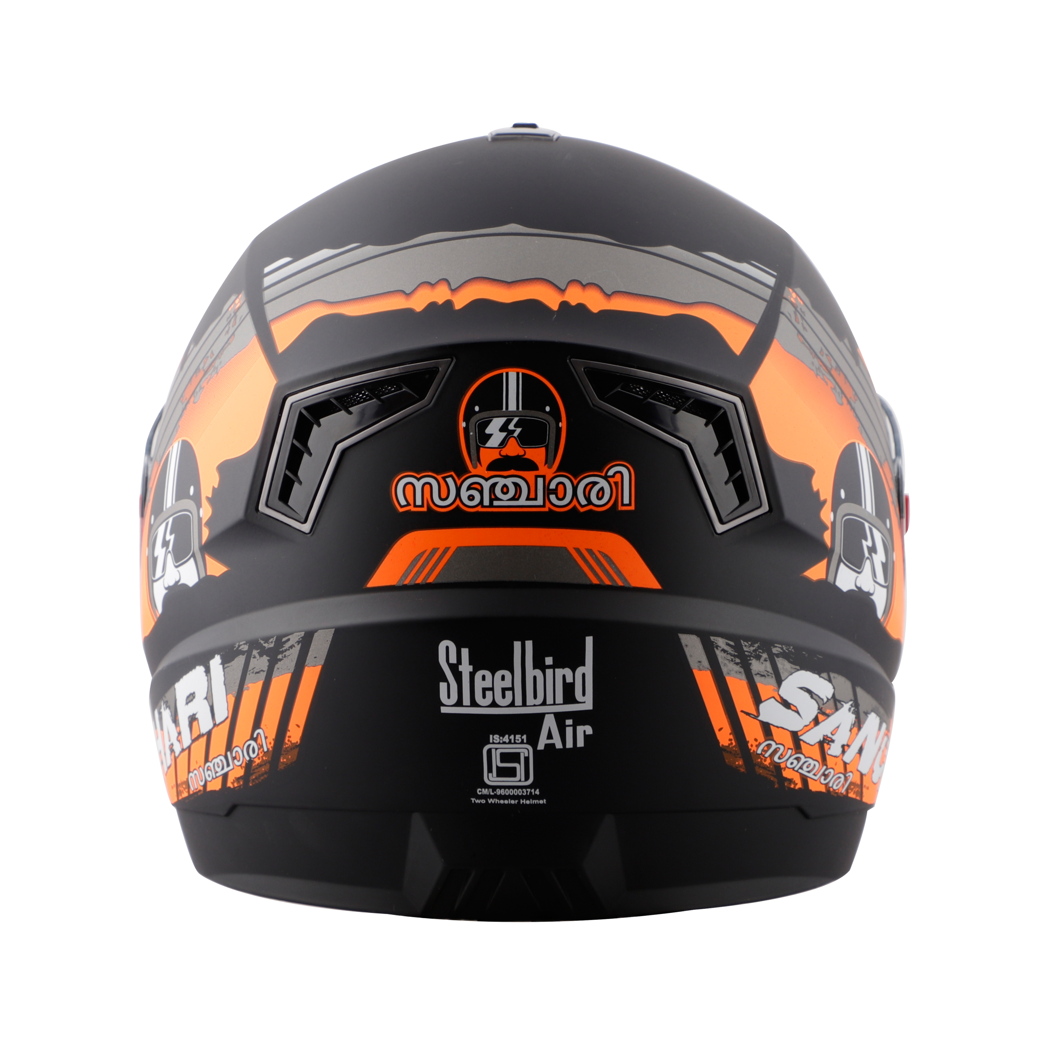 Steelbird SBA-1 Sanchari Full Face ISI Certified Graphic Helmet (Matt Black Orange With Smoke Visor)