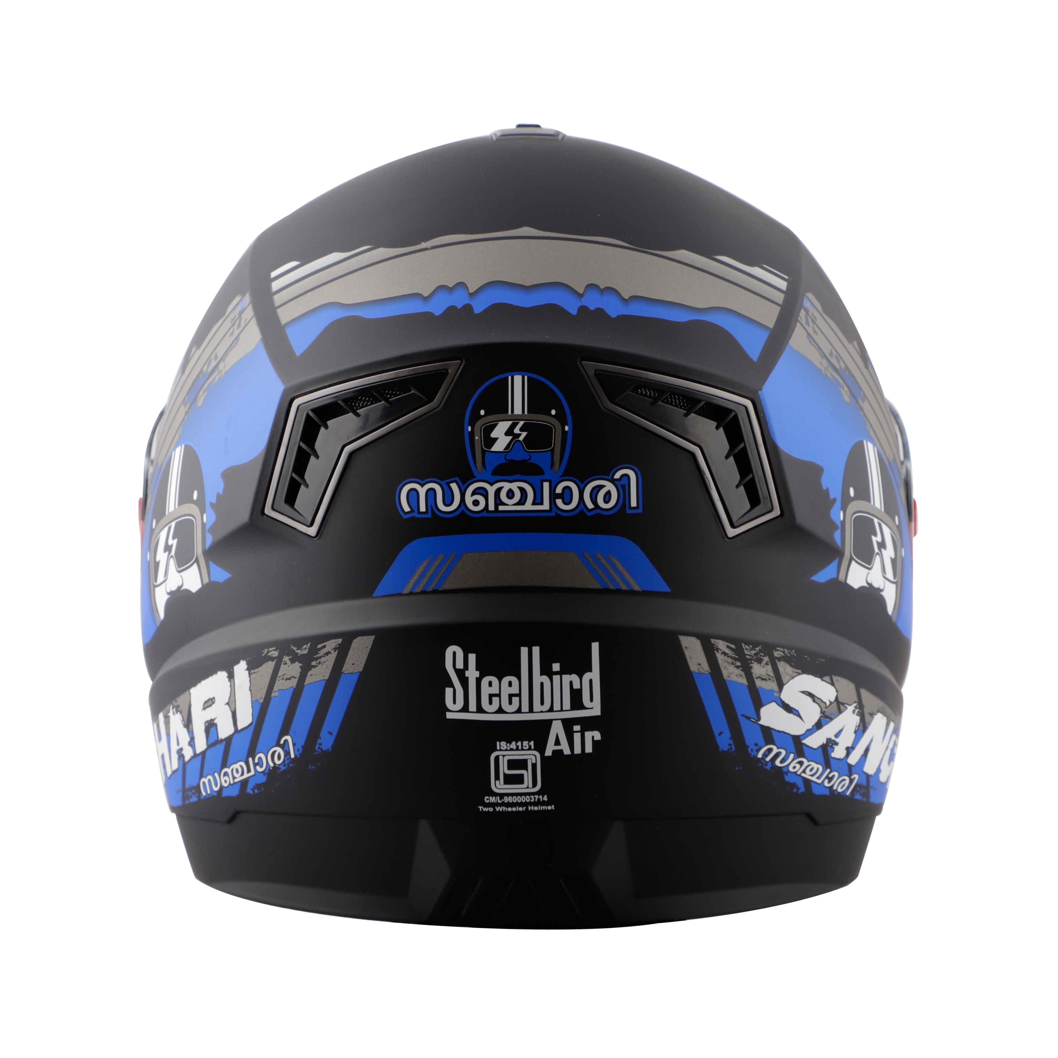 Steelbird SBA-1 Sanchari Full Face ISI Certified Graphic Helmet (Matt Black Blue With Chrome Silver Visor)
