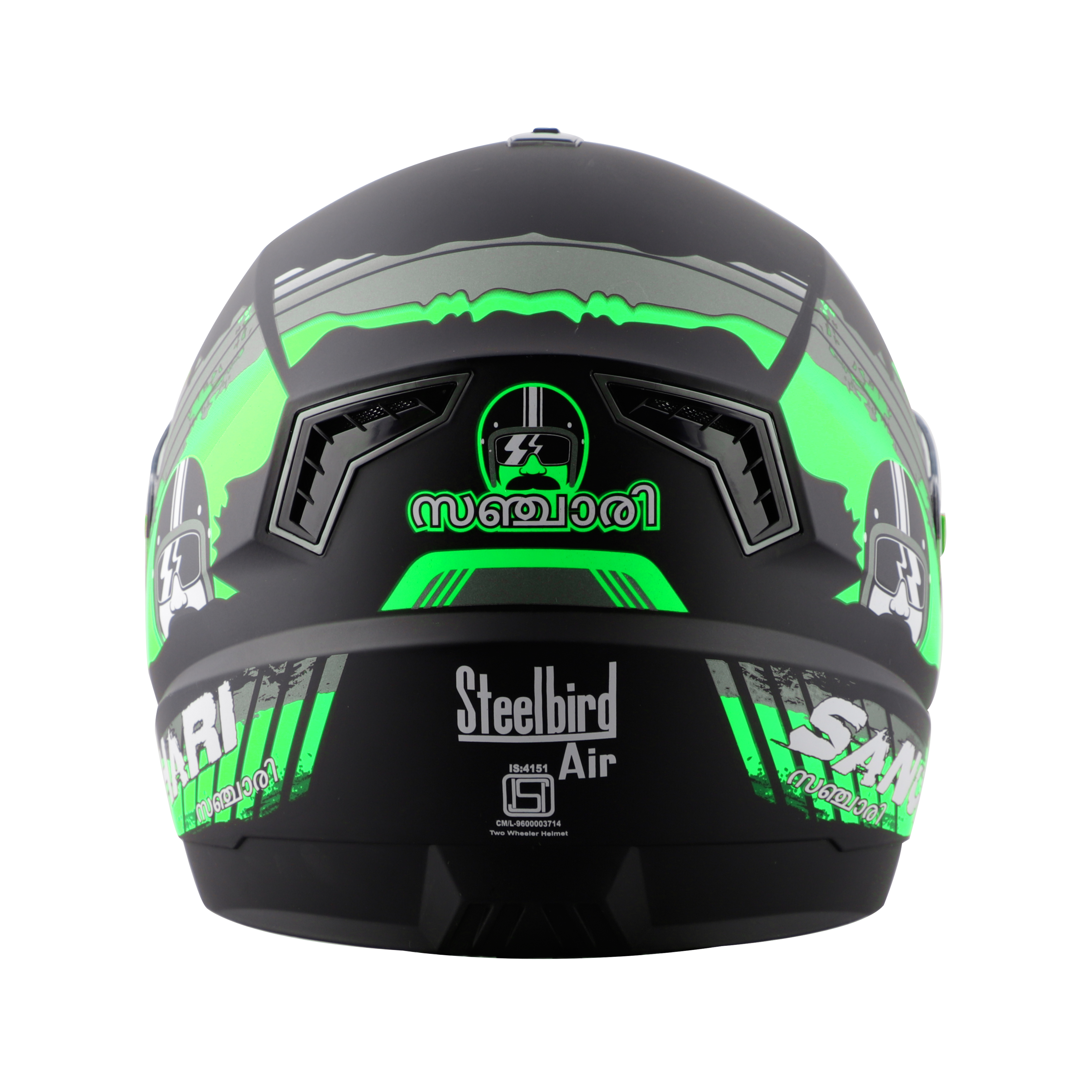 Steelbird SBA-1 Sanchari Full Face ISI Certified Graphic Helmet (Matt Black Green With Chrome Rainbow Visor)
