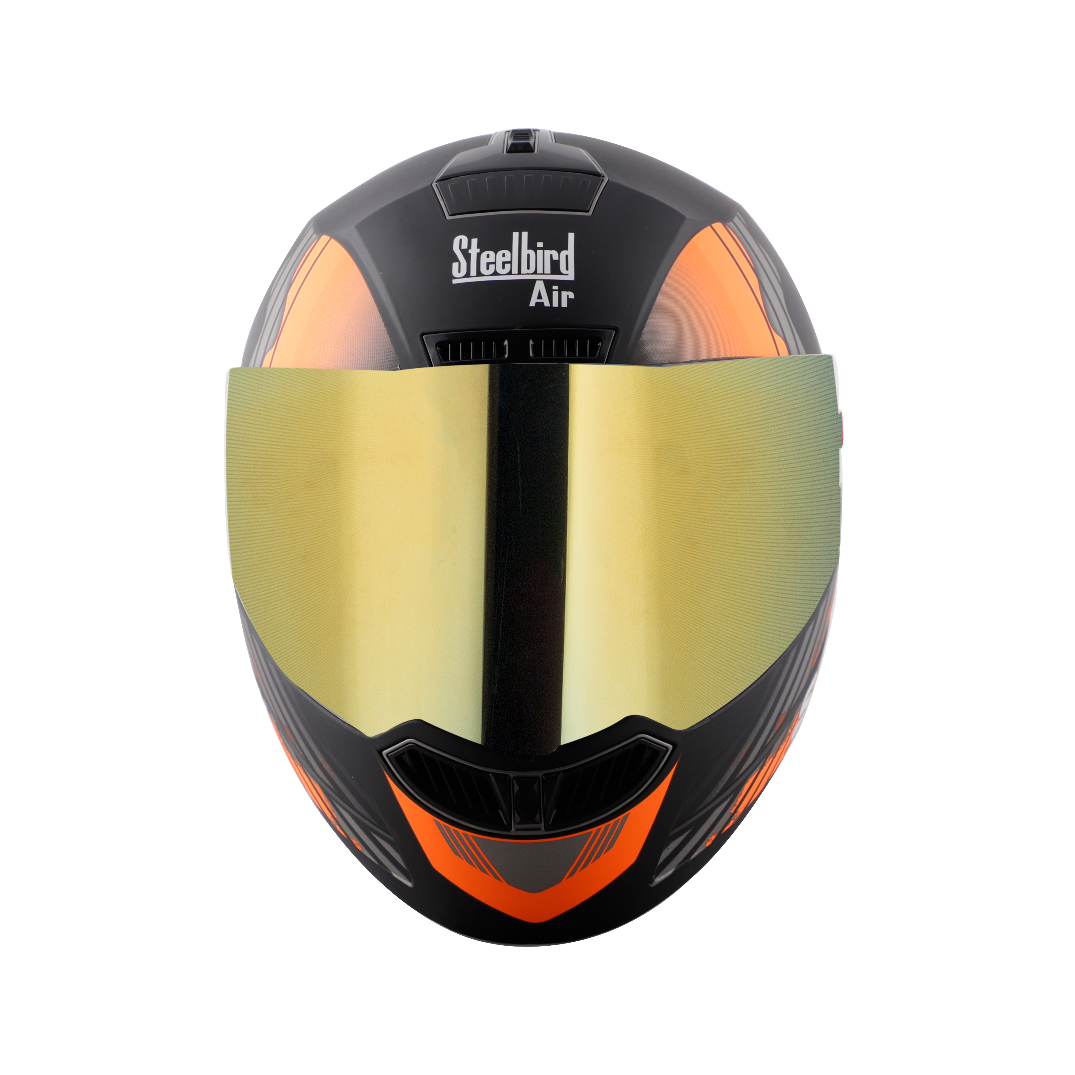 Steelbird SBA-1 Sanchari Full Face ISI Certified Graphic Helmet (Matt Black Orange With Chrome Gold Visor)