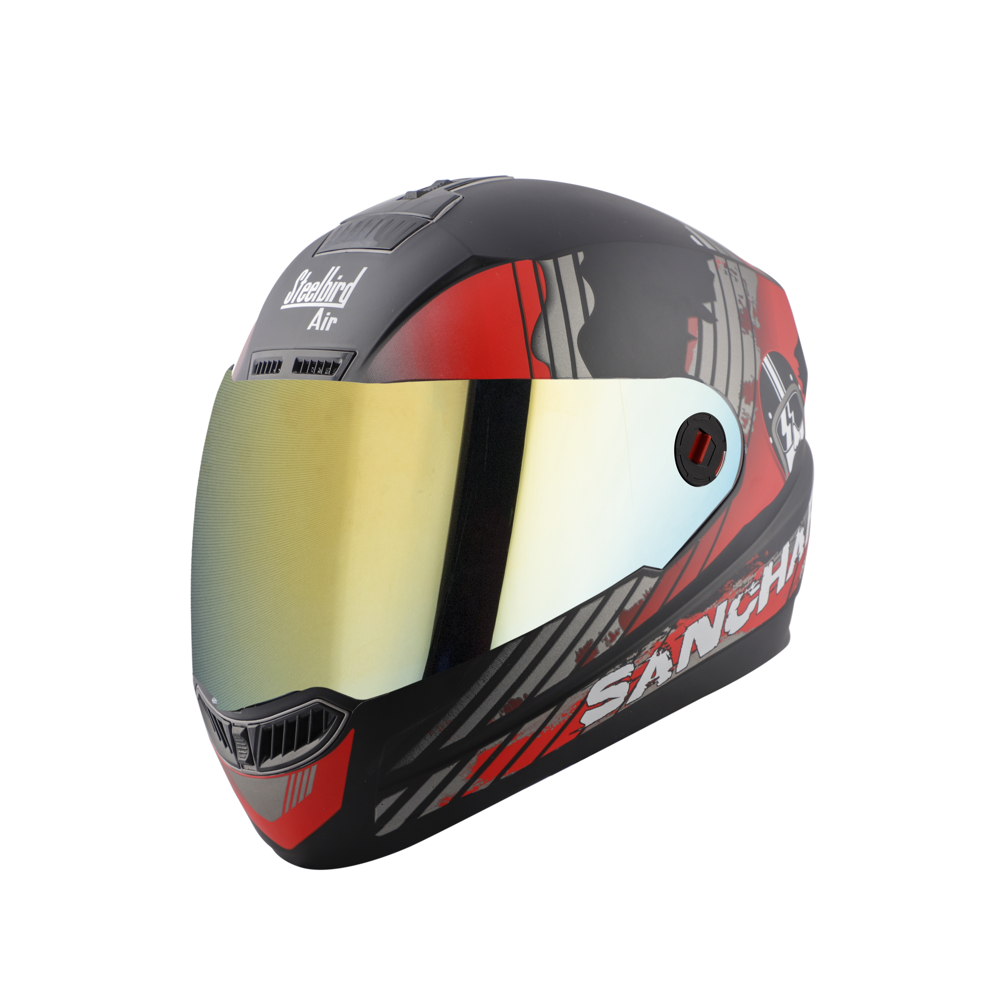 Steelbird SBA-1 Sanchari Full Face ISI Certified Graphic Helmet (Matt Black Red With Chrome Gold Visor)