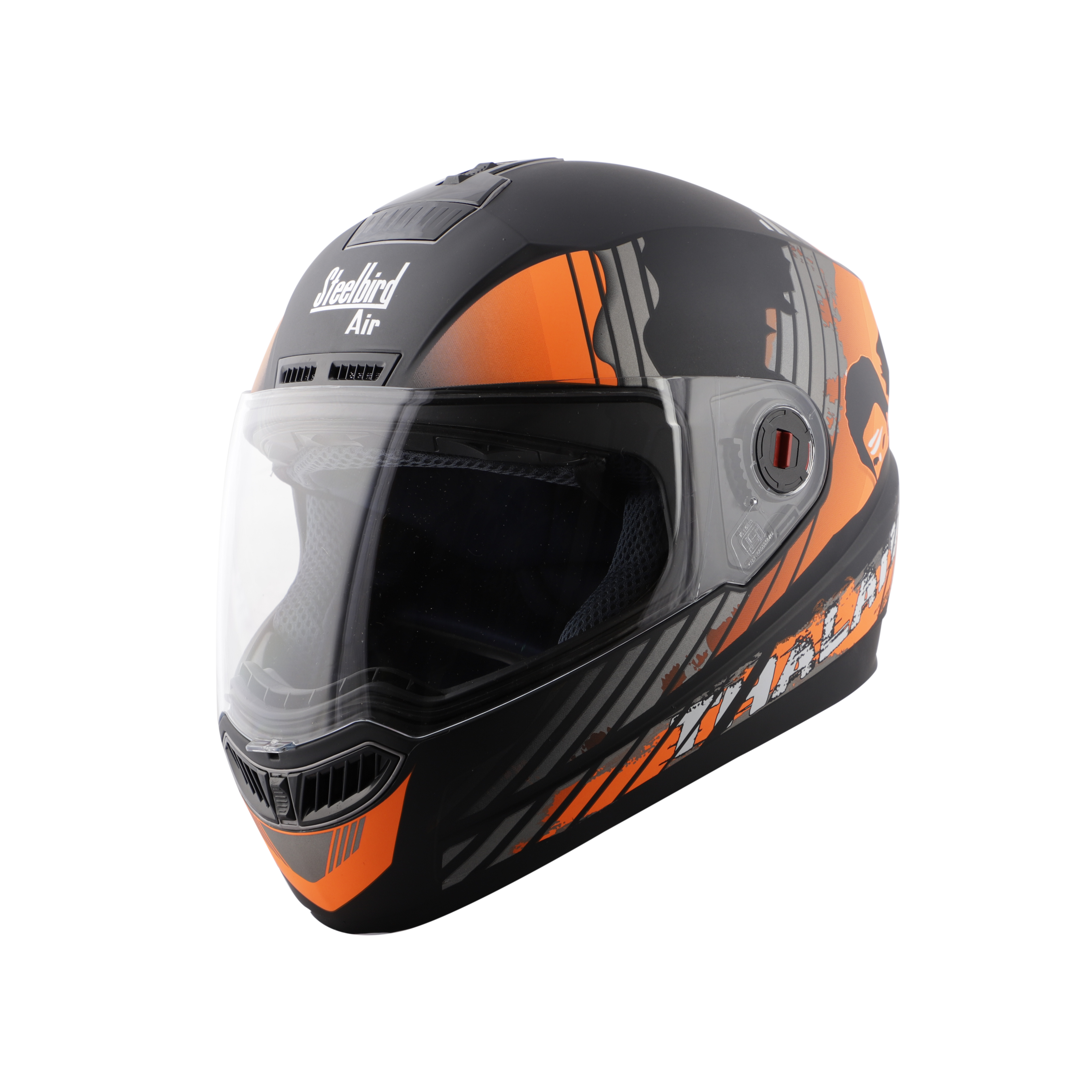 Steelbird SBA-1 Thalaiva ISI Certified Full Face Helmet (Matt Black Orange With Clear Visor)