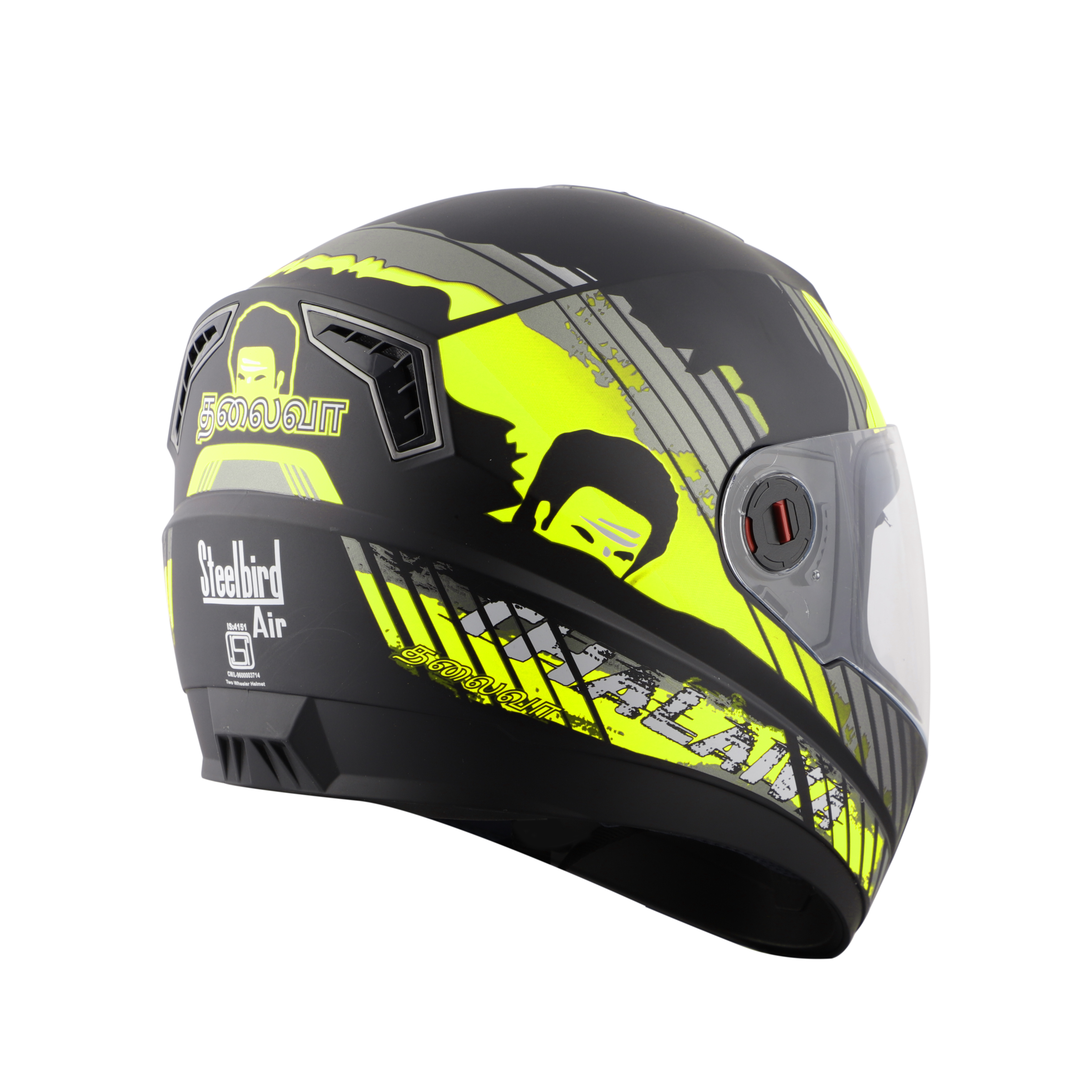 Steelbird SBA-1 Thalaiva ISI Certified Full Face Helmet (Matt Black Neon With Clear Visor)