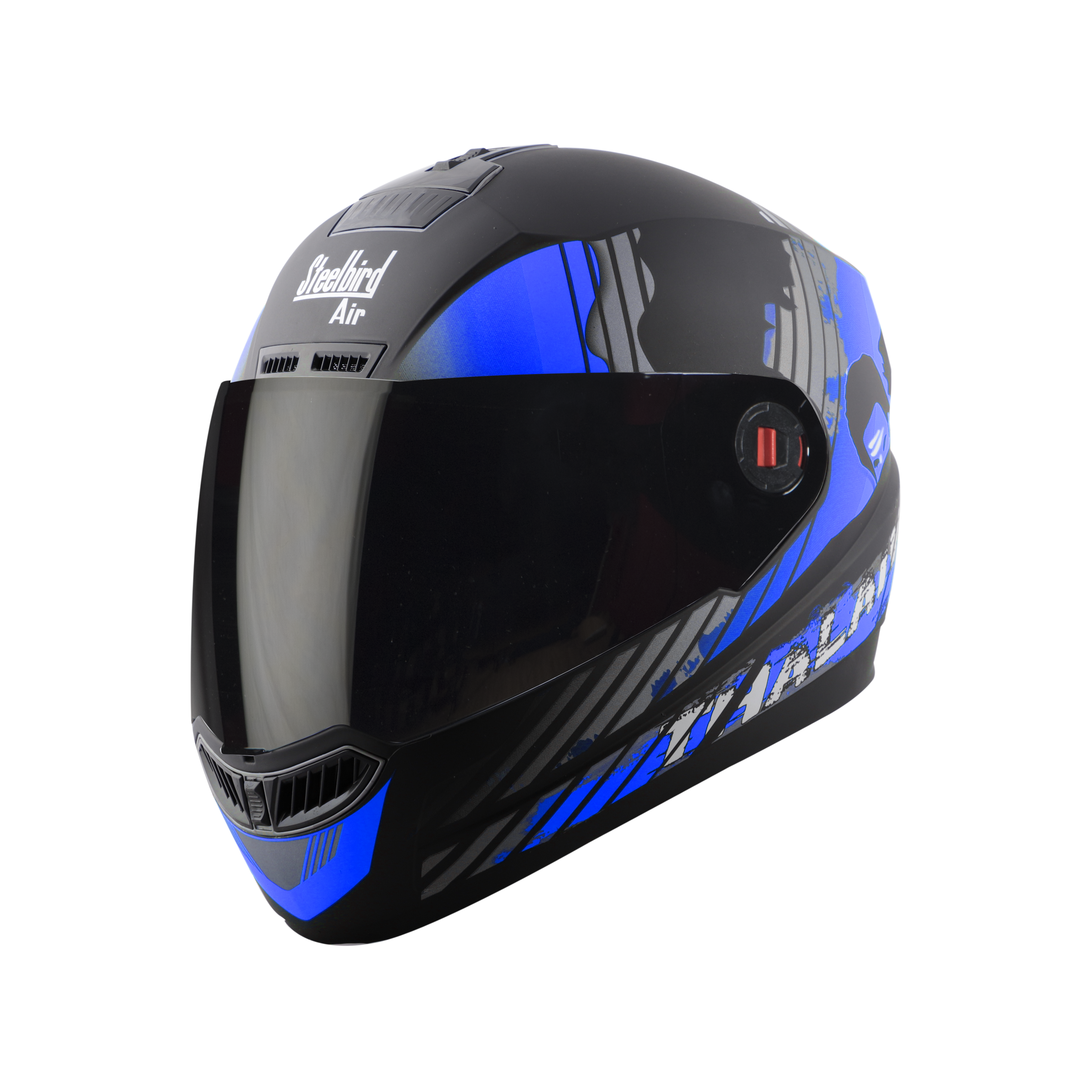 Steelbird SBA-1 Thalaiva ISI Certified Full Face Helmet (Matt Black Blue With Smoke Visor)