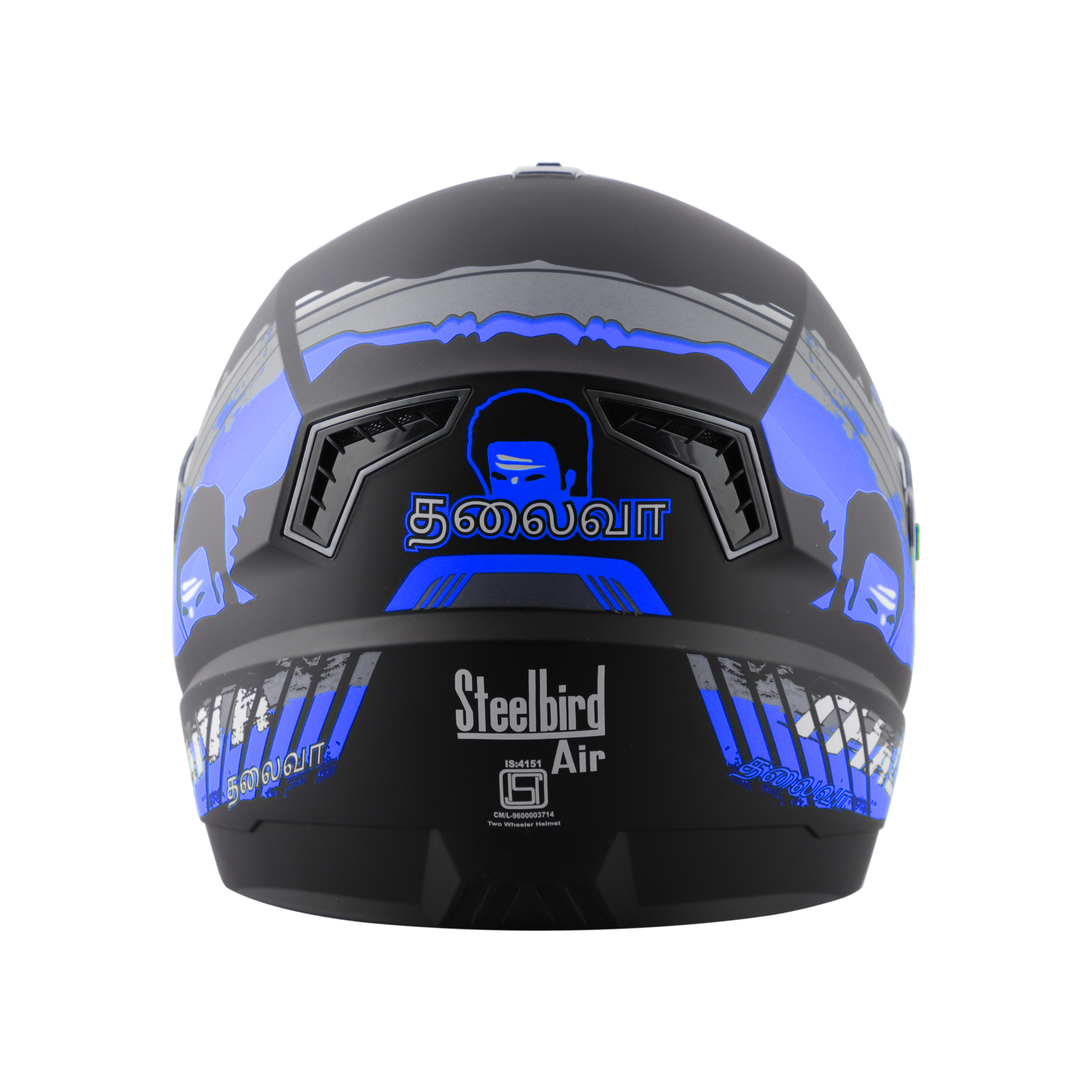 Steelbird SBA-1 Thalaiva ISI Certified Full Face Helmet (Matt Black Blue With Smoke Visor)