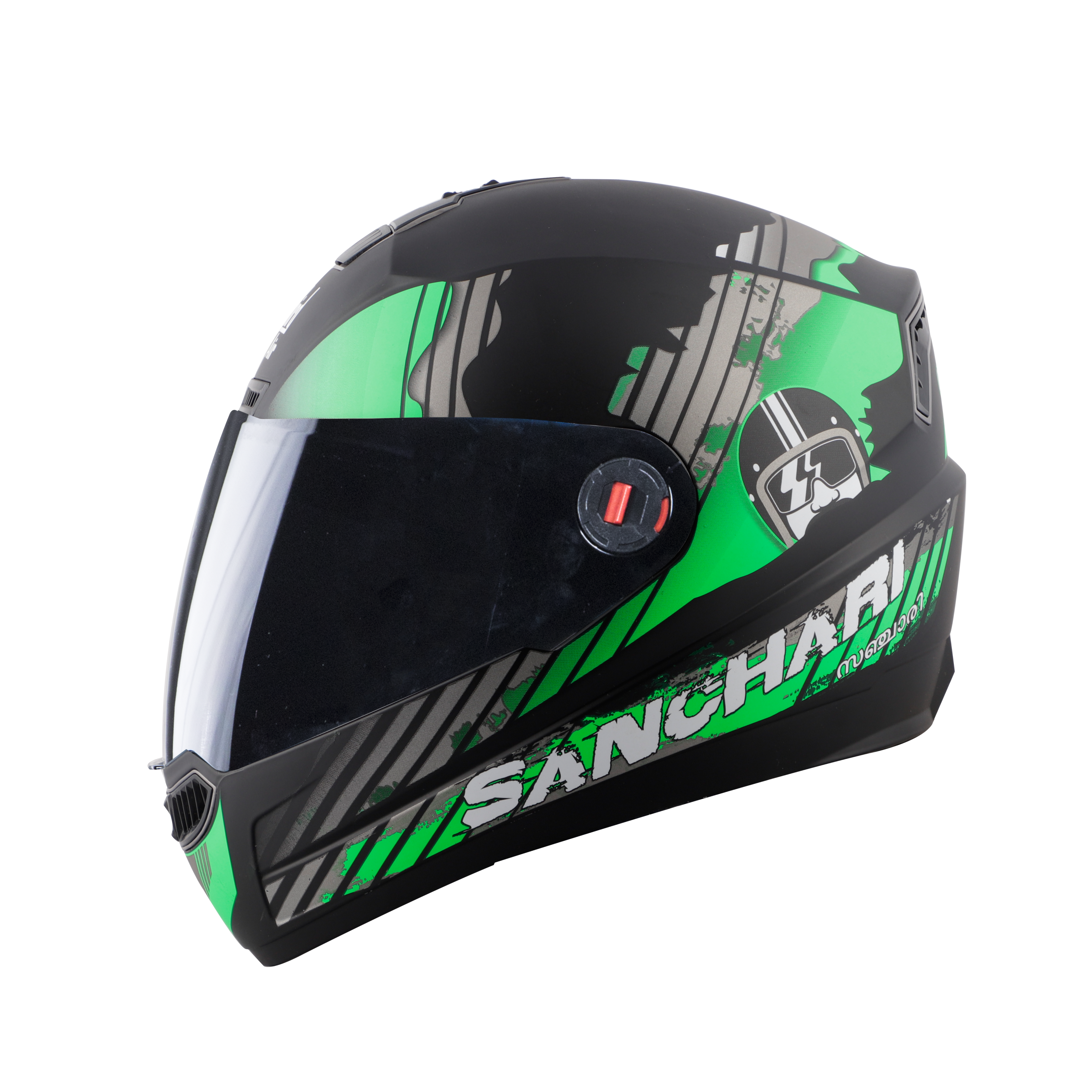 Steelbird SBA-1 Thalaiva ISI Certified Full Face Helmet (Matt Black Green With Smoke Visor)