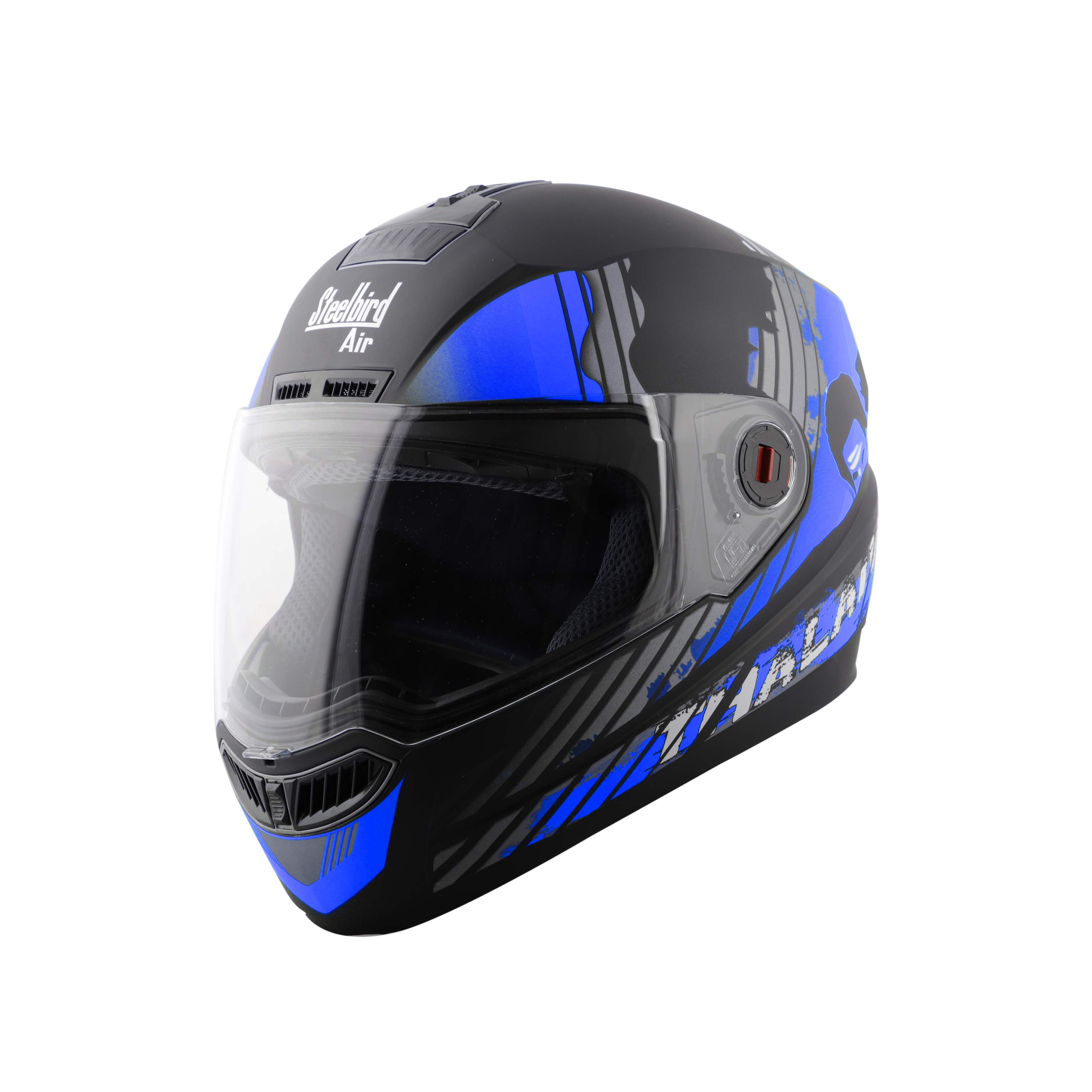 Steelbird SBA-1 Thalaiva ISI Certified Full Face Helmet (Matt Black Blue With Clear Visor)