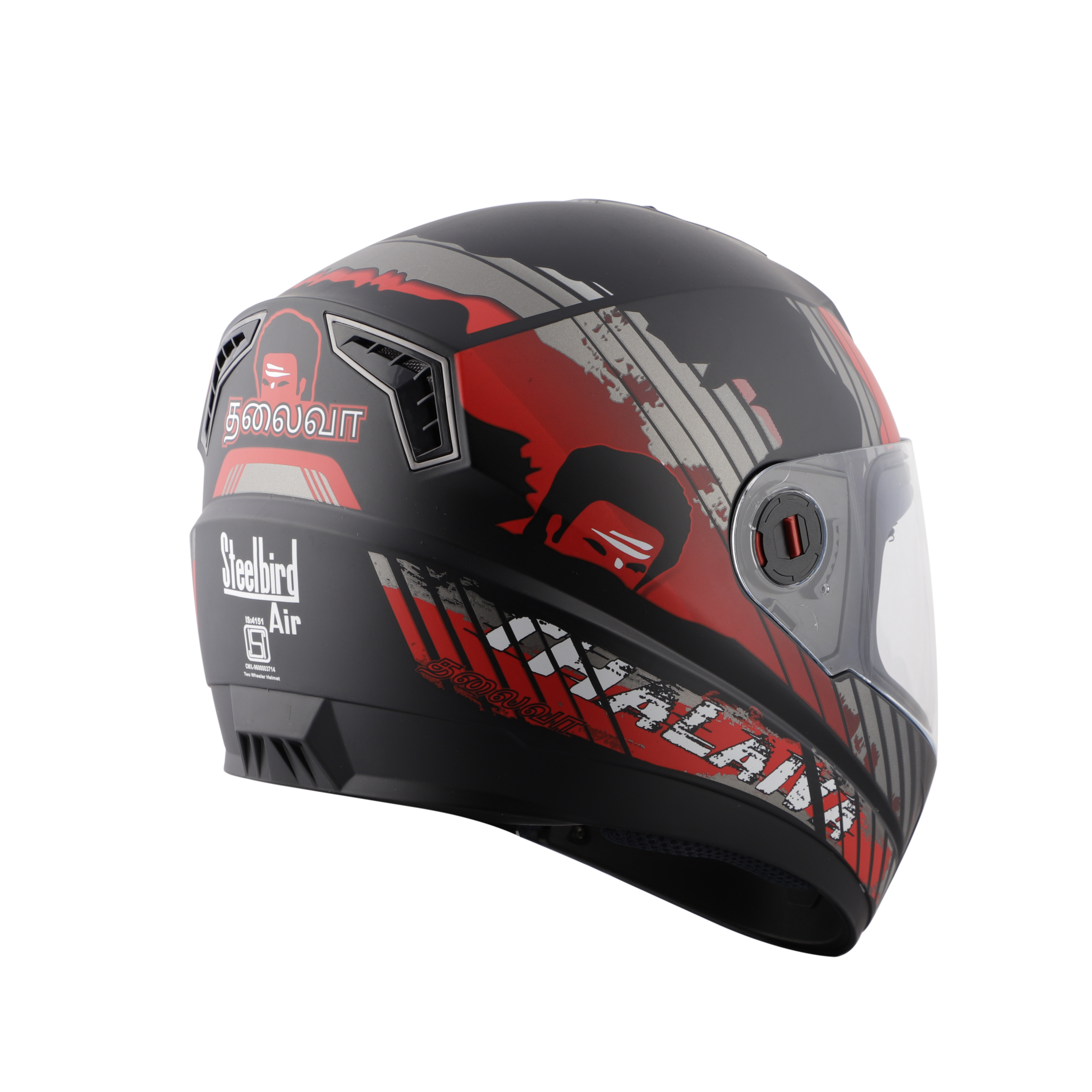 Steelbird SBA-1 Thalaiva ISI Certified Full Face Helmet (Matt Black Red With Clear Visor)