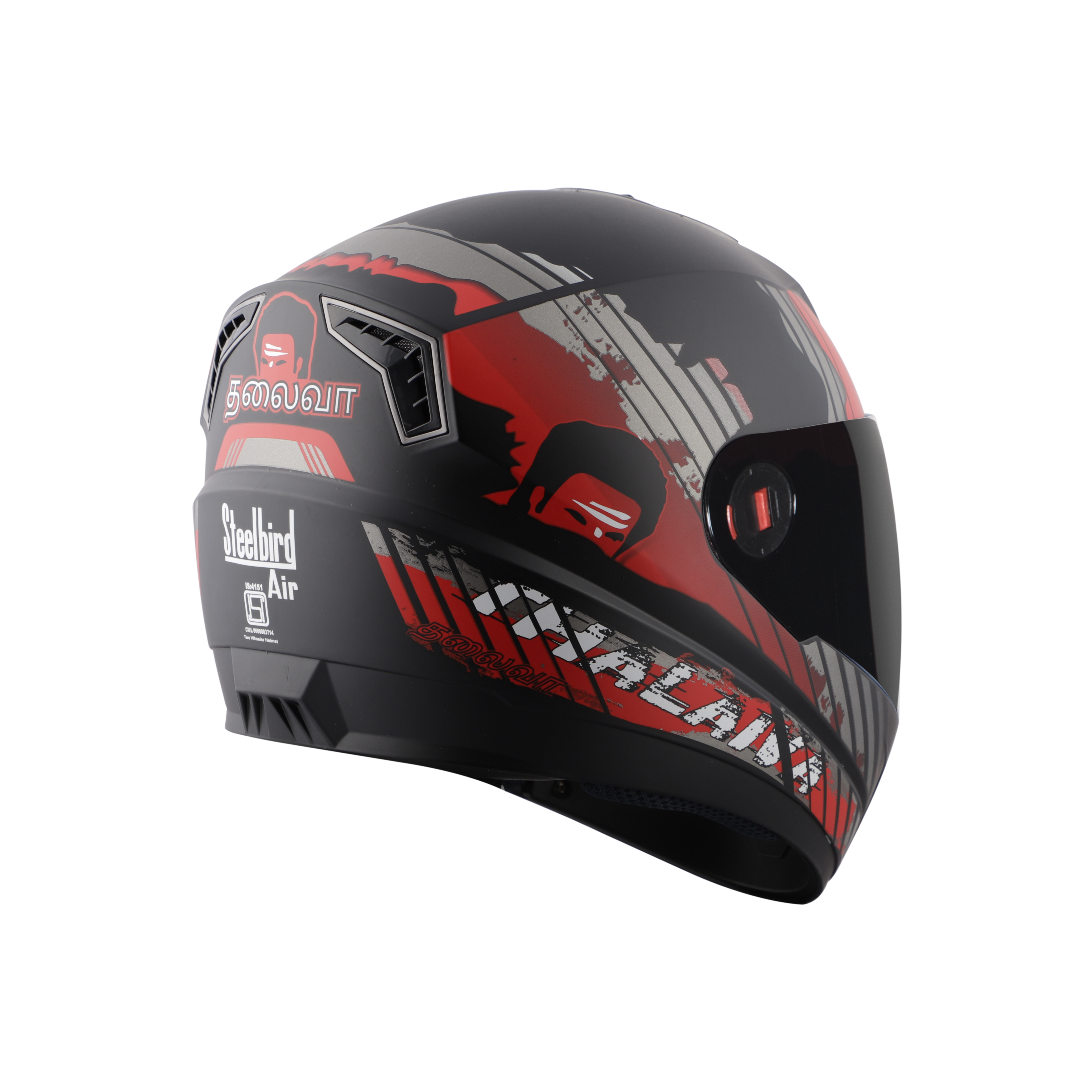 Steelbird SBA-1 Thalaiva ISI Certified Full Face Helmet (Matt Black Red With Smoke Visor)