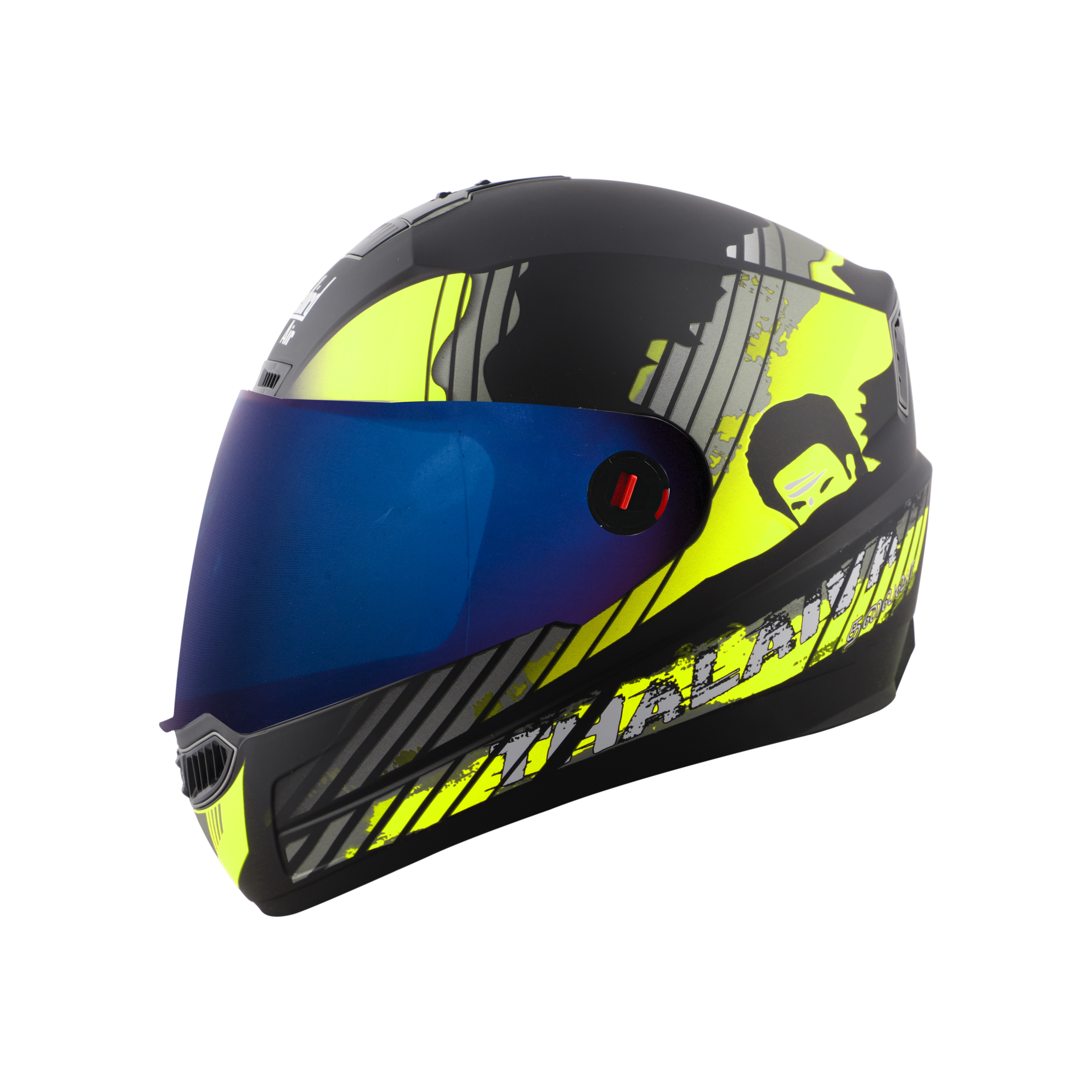 Steelbird SBA-1 Thalaiva ISI Certified Full Face Helmet (Matt Black Neon With Chrome Blue Visor)