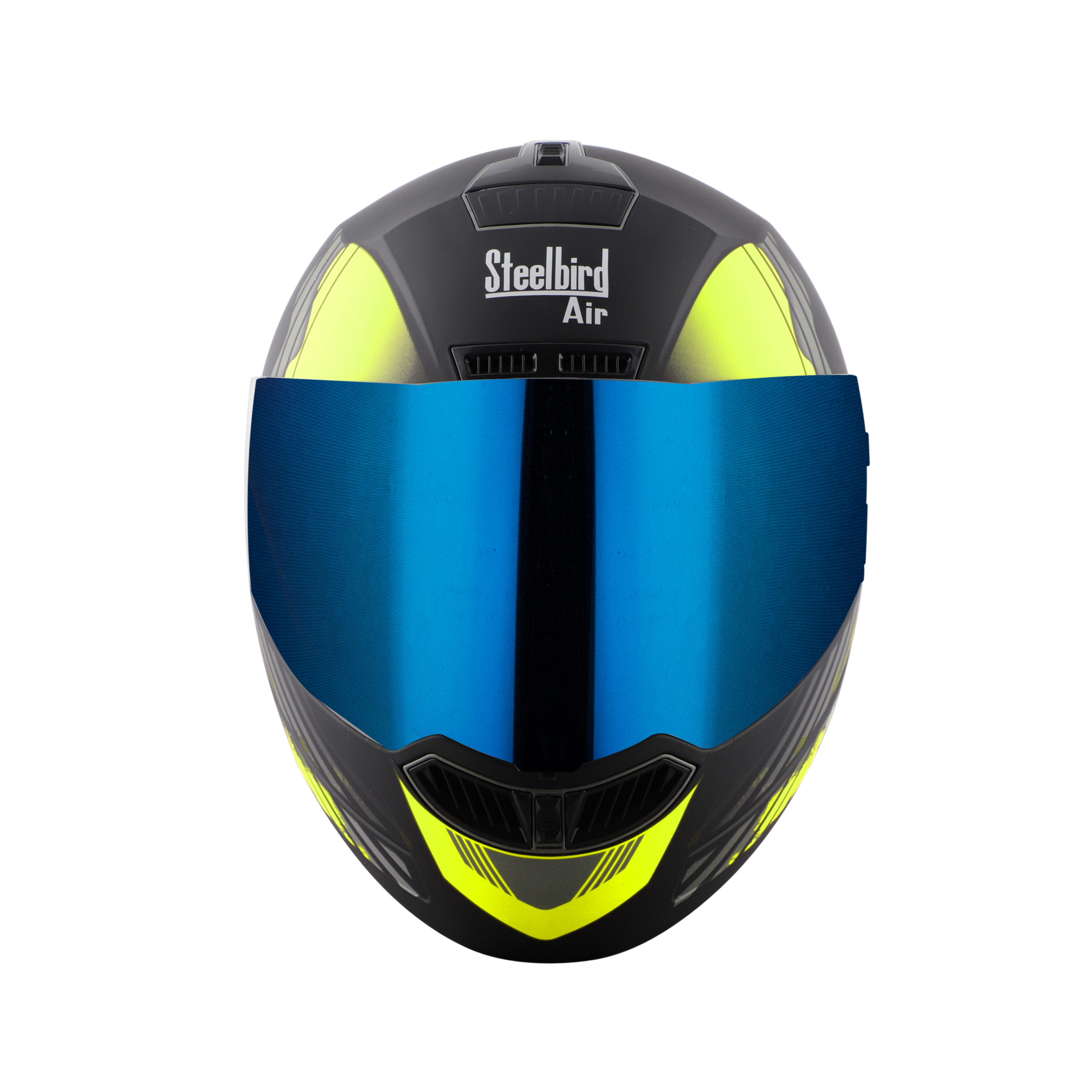 Steelbird SBA-1 Thalaiva ISI Certified Full Face Helmet (Matt Black Neon With Chrome Blue Visor)