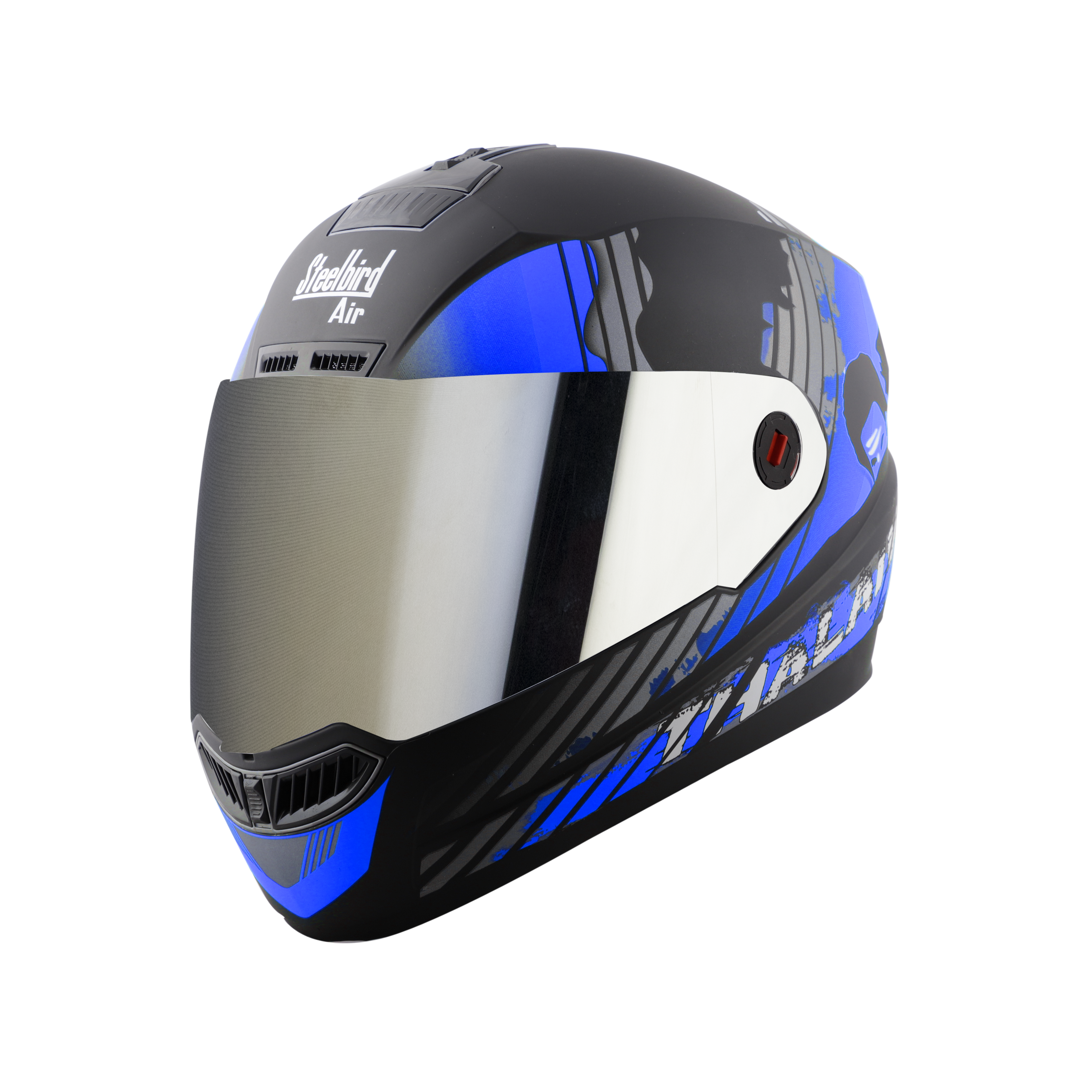 Steelbird SBA-1 Thalaiva ISI Certified Full Face Helmet (Matt Black Blue With Chrome Silver Visor)