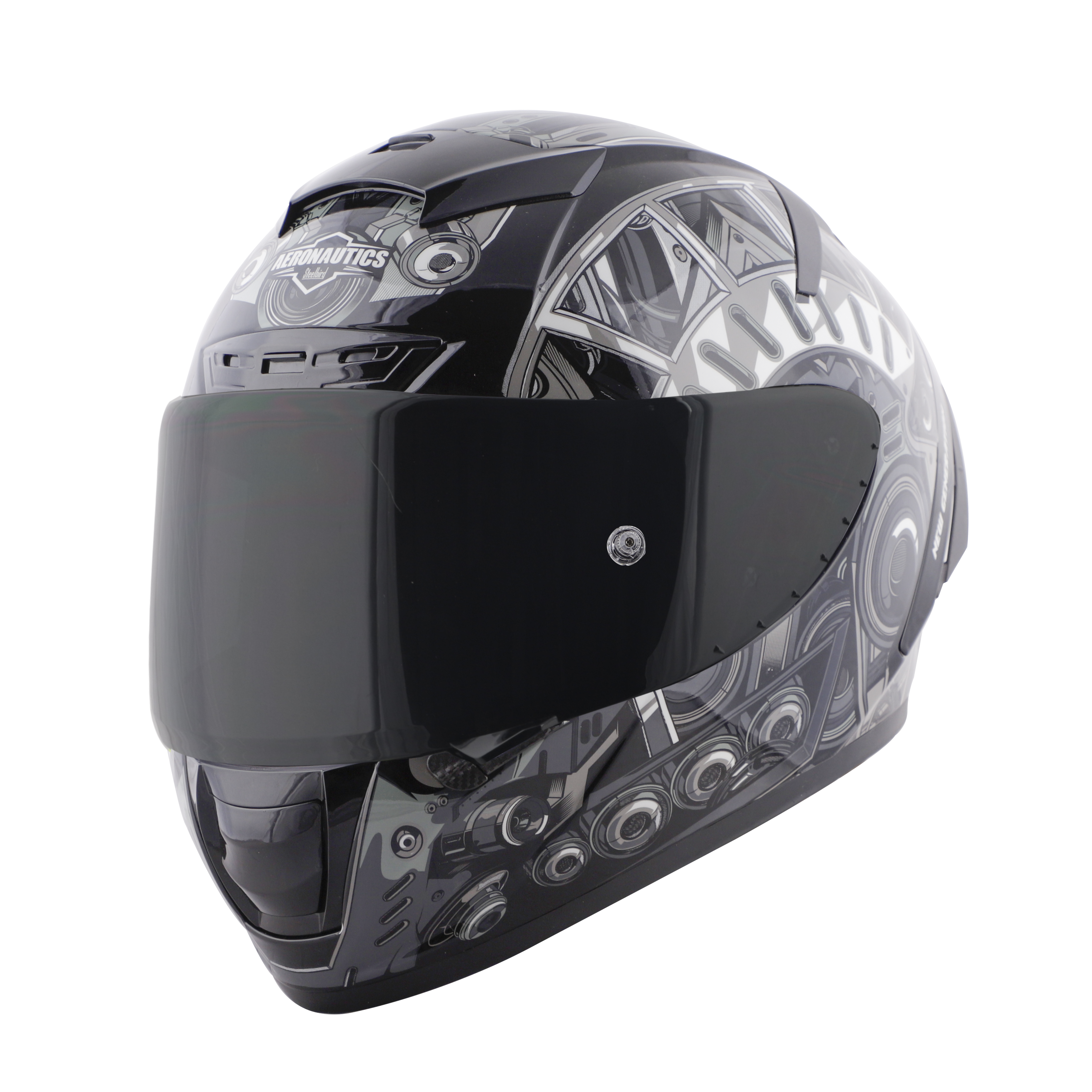 SA-2 TERMINATOR 2.0 GLOSSY BLACK WITH GREY FITTED WITH CLEAR VISOR EXTRA SMOKE VISOR FREE (WITH ANTI-FOG SHIELD HOLDER)