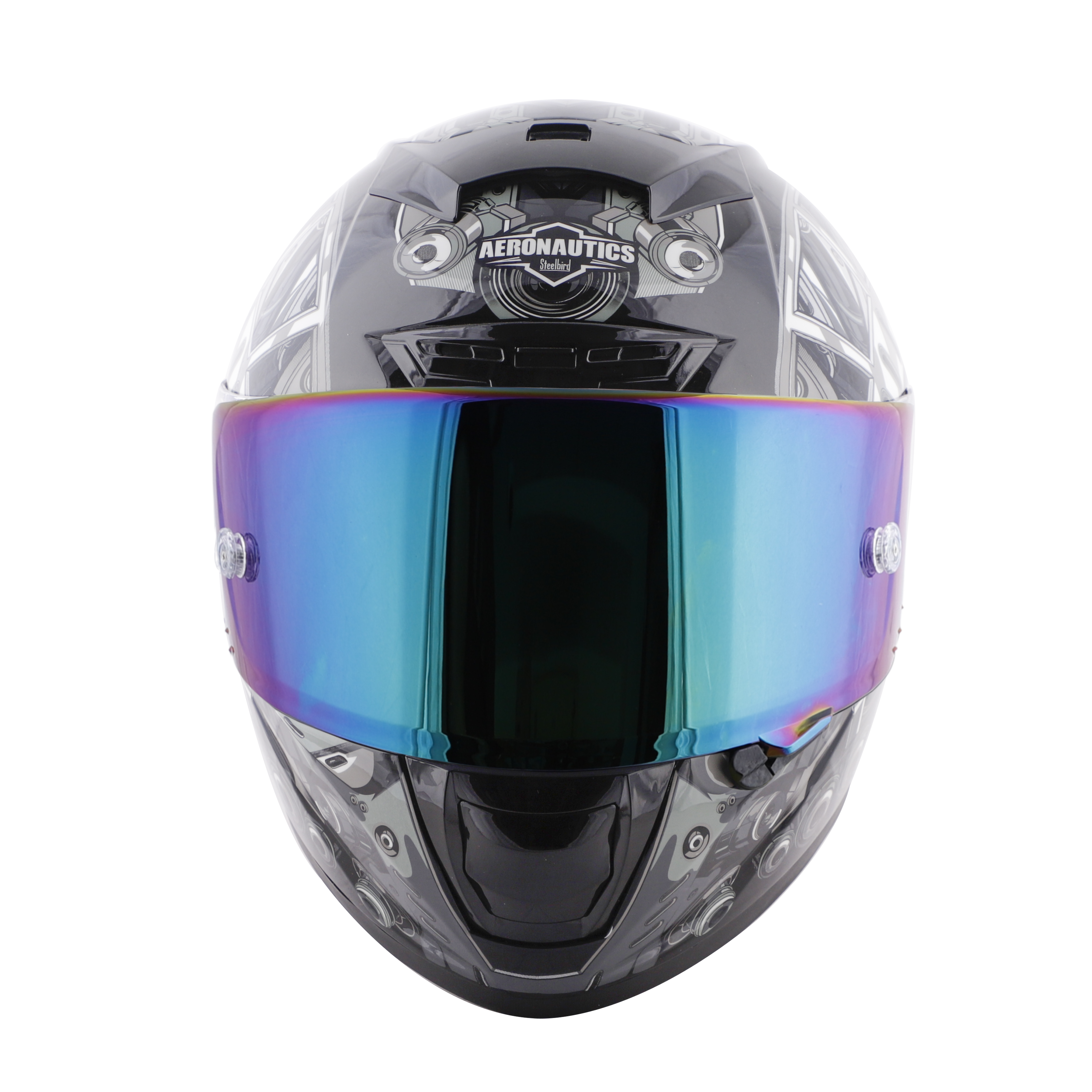 SA-2 TERMINATOR 2.0 GLOSSY BLACK WITH GREY FITTED WITH CLEAR VISOR EXTRA RAINBOW CHROME VISOR FREE (WITH ANTI-FOG SHIELD HOLDER)