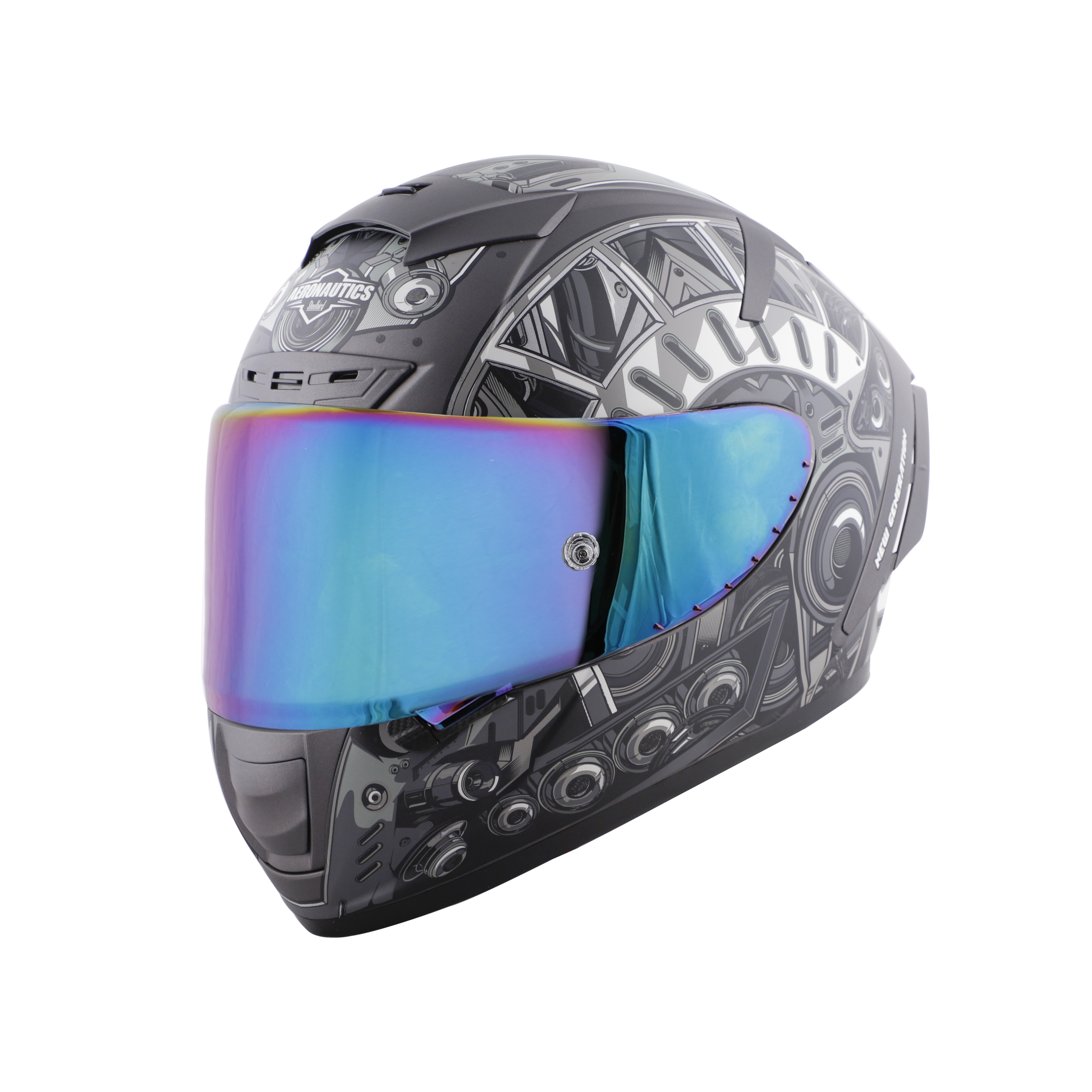 SA-2 TERMINATOR 2.0 GLOSSY H.GREY WITH GREY FITTED WITH CLEAR VISOR EXTRA RAINBOW CHROME VISOR FREE (WITH ANTI-FOG SHIELD HOLDER)