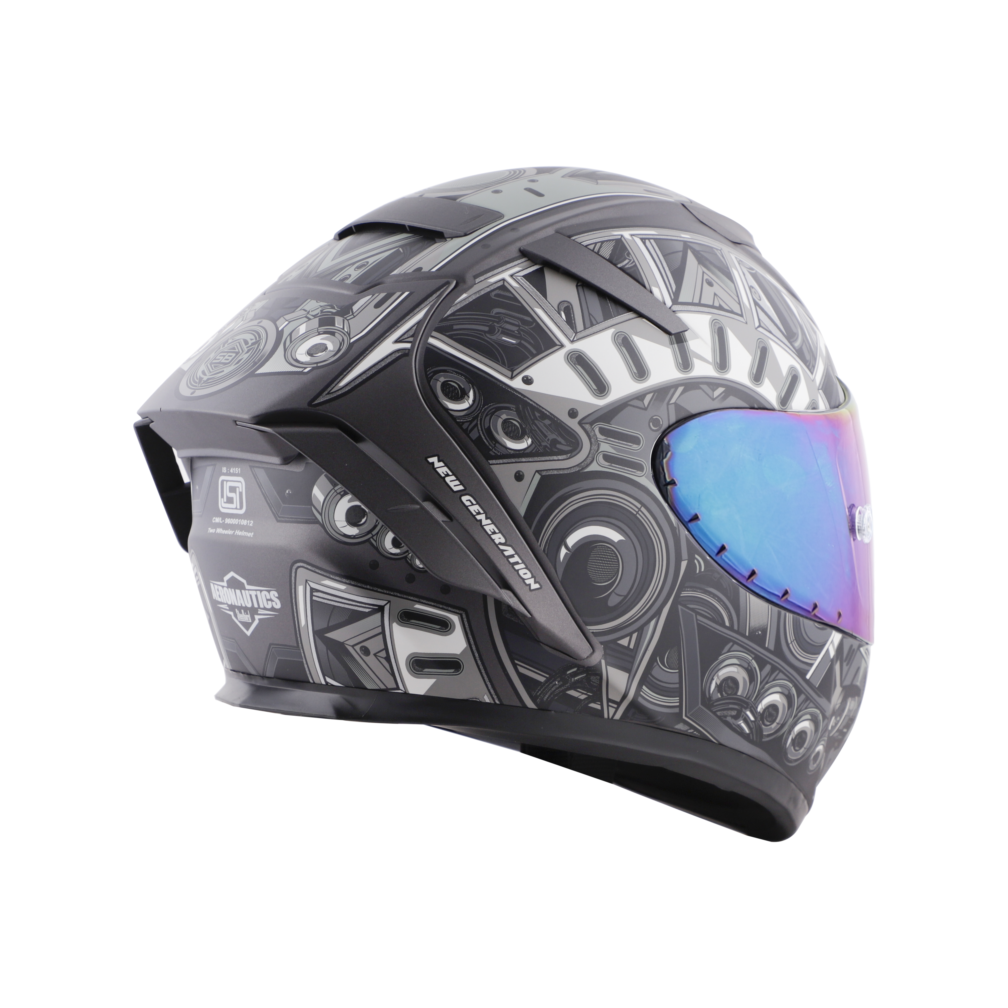 SA-2 TERMINATOR 2.0 GLOSSY H.GREY WITH GREY FITTED WITH CLEAR VISOR EXTRA RAINBOW CHROME VISOR FREE (WITH ANTI-FOG SHIELD HOLDER)