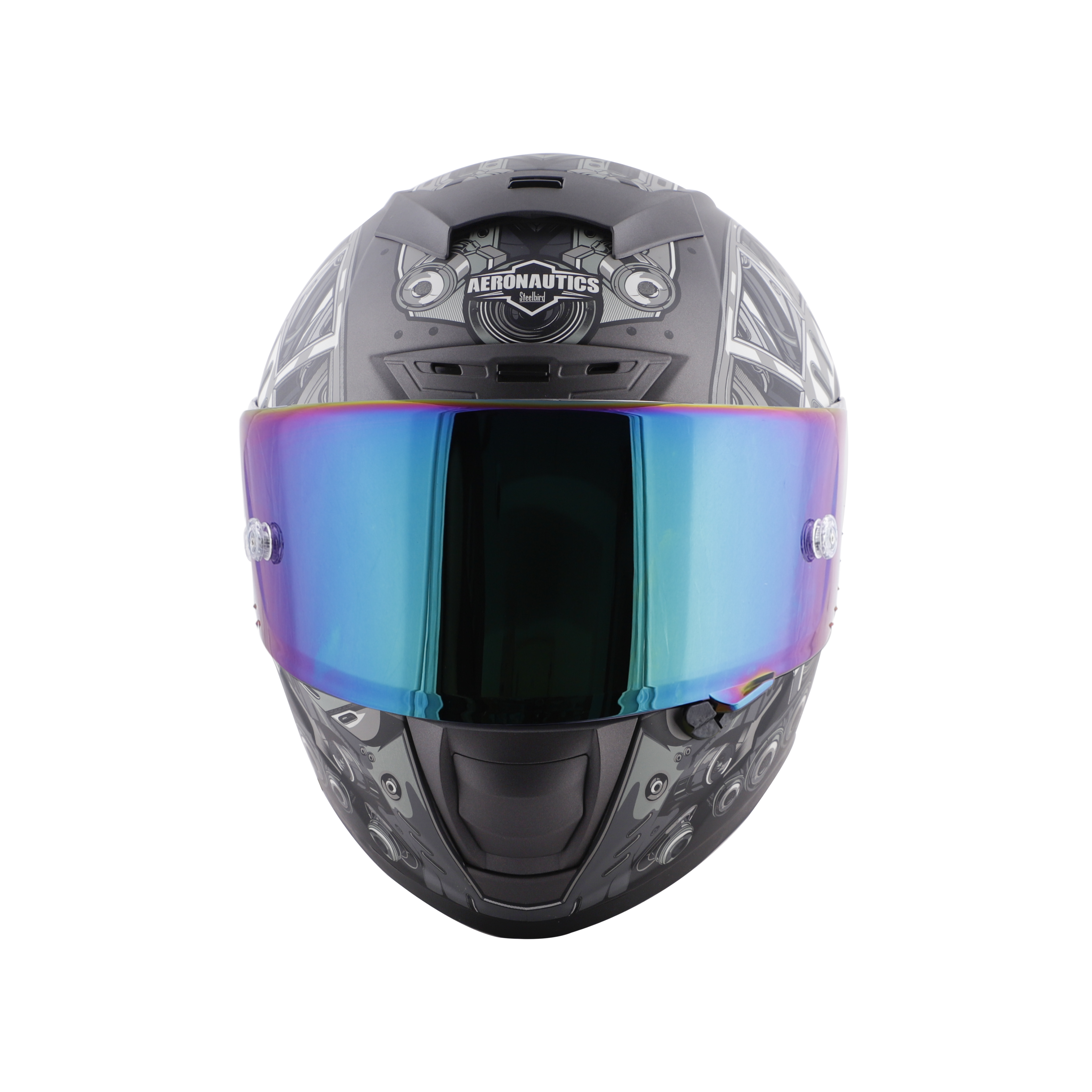 SA-2 TERMINATOR 2.0 GLOSSY H.GREY WITH GREY FITTED WITH CLEAR VISOR EXTRA RAINBOW CHROME VISOR FREE (WITH ANTI-FOG SHIELD HOLDER)