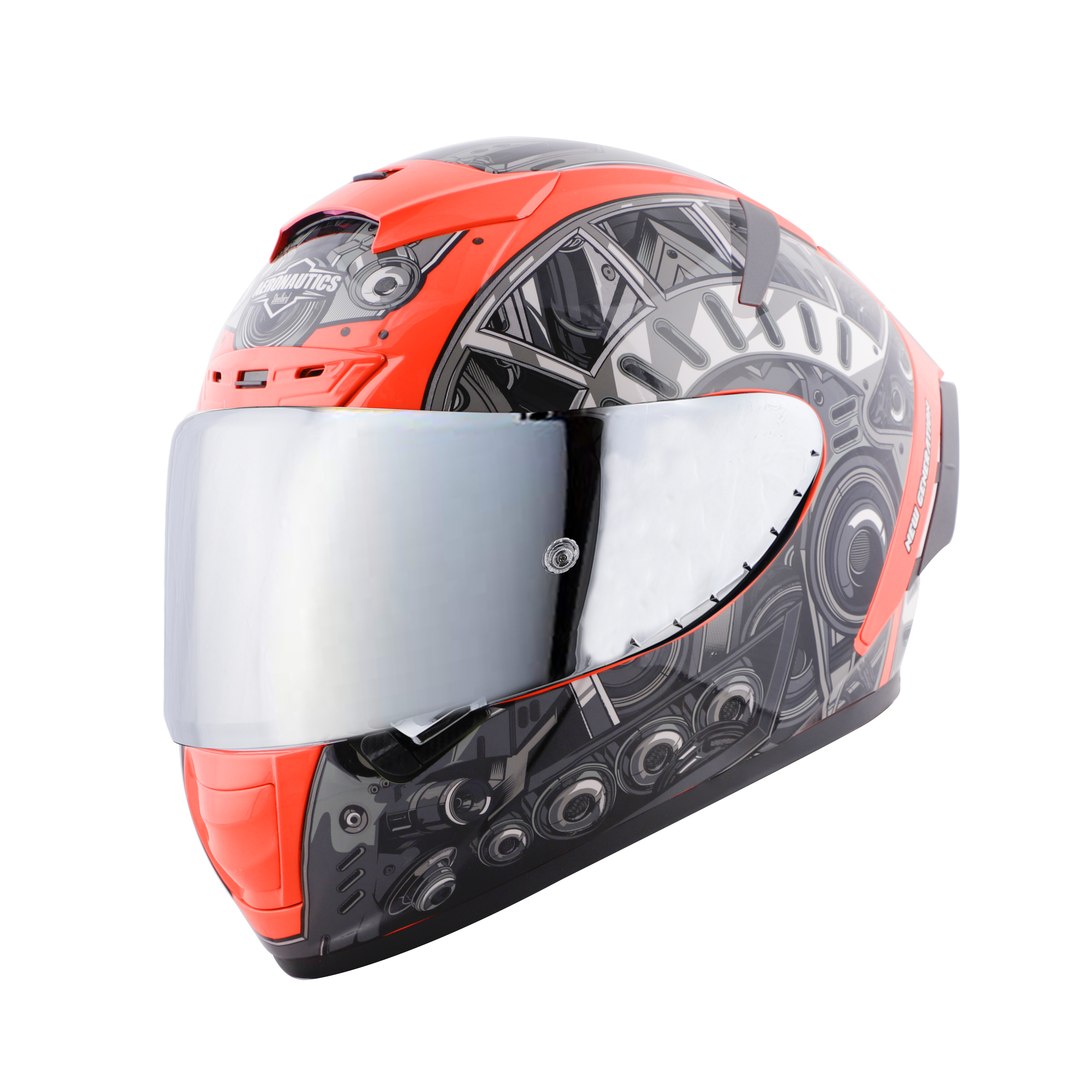 SA-2 TERMINATOR 2.0 GLOSSY FLUO RED WITH GREY FITTED WITH CLEAR VISOR EXTRA SILVER CHROME VISOR FREE (WITH ANTI-FOG SHIELD HOLDER)