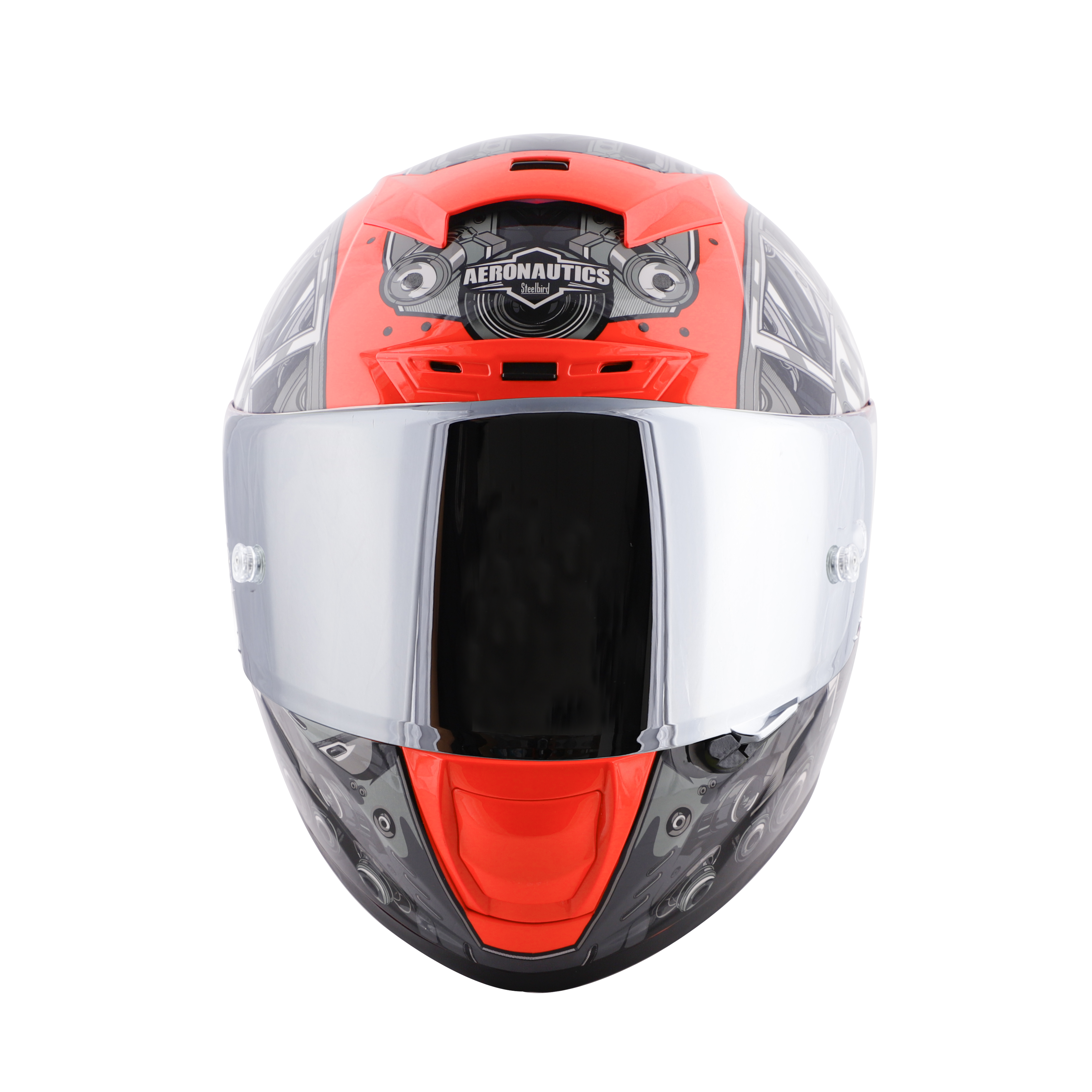 SA-2 TERMINATOR 2.0 GLOSSY FLUO RED WITH GREY FITTED WITH CLEAR VISOR EXTRA SILVER CHROME VISOR FREE (WITH ANTI-FOG SHIELD HOLDER)