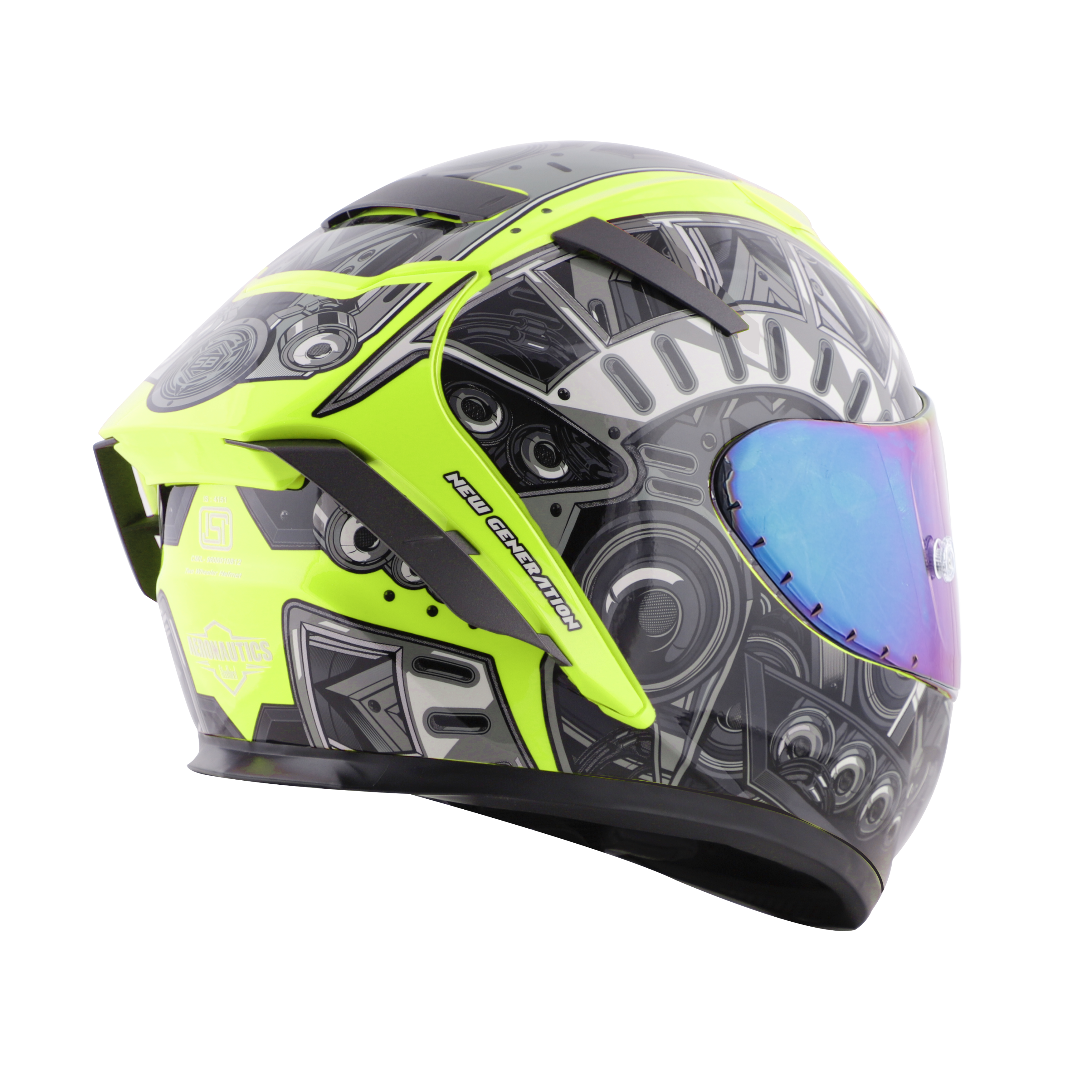SA-2 TERMINATOR 2.0 GLOSSY FLUO NEON WITH GREY FITTED WITH CLEAR VISOR EXTRA RAINBOW CHROME VISOR FREE (WITH ANTI-FOG SHIELD HOLDER)