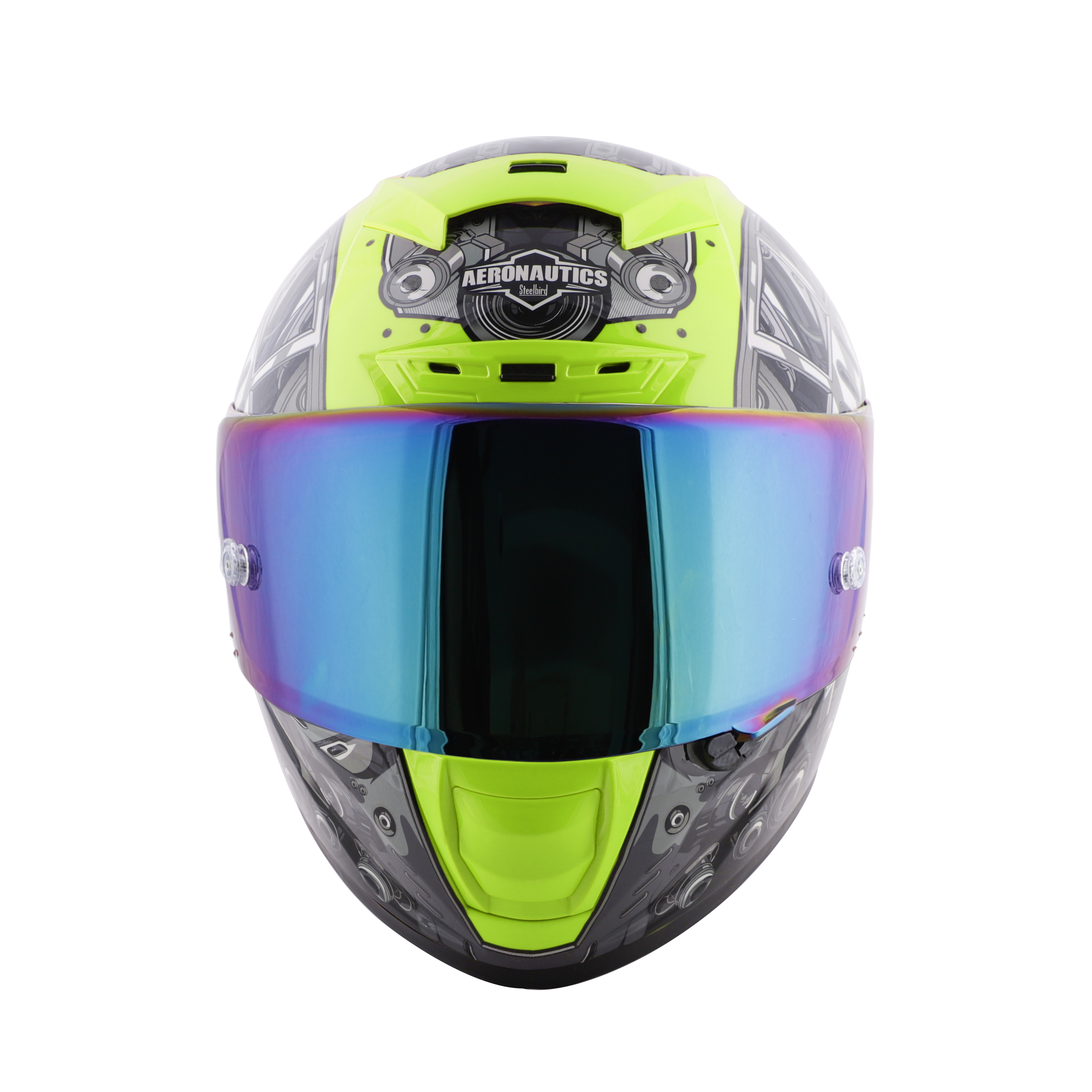 SA-2 TERMINATOR 2.0 GLOSSY FLUO NEON WITH GREY FITTED WITH CLEAR VISOR EXTRA RAINBOW CHROME VISOR FREE (WITH ANTI-FOG SHIELD HOLDER)