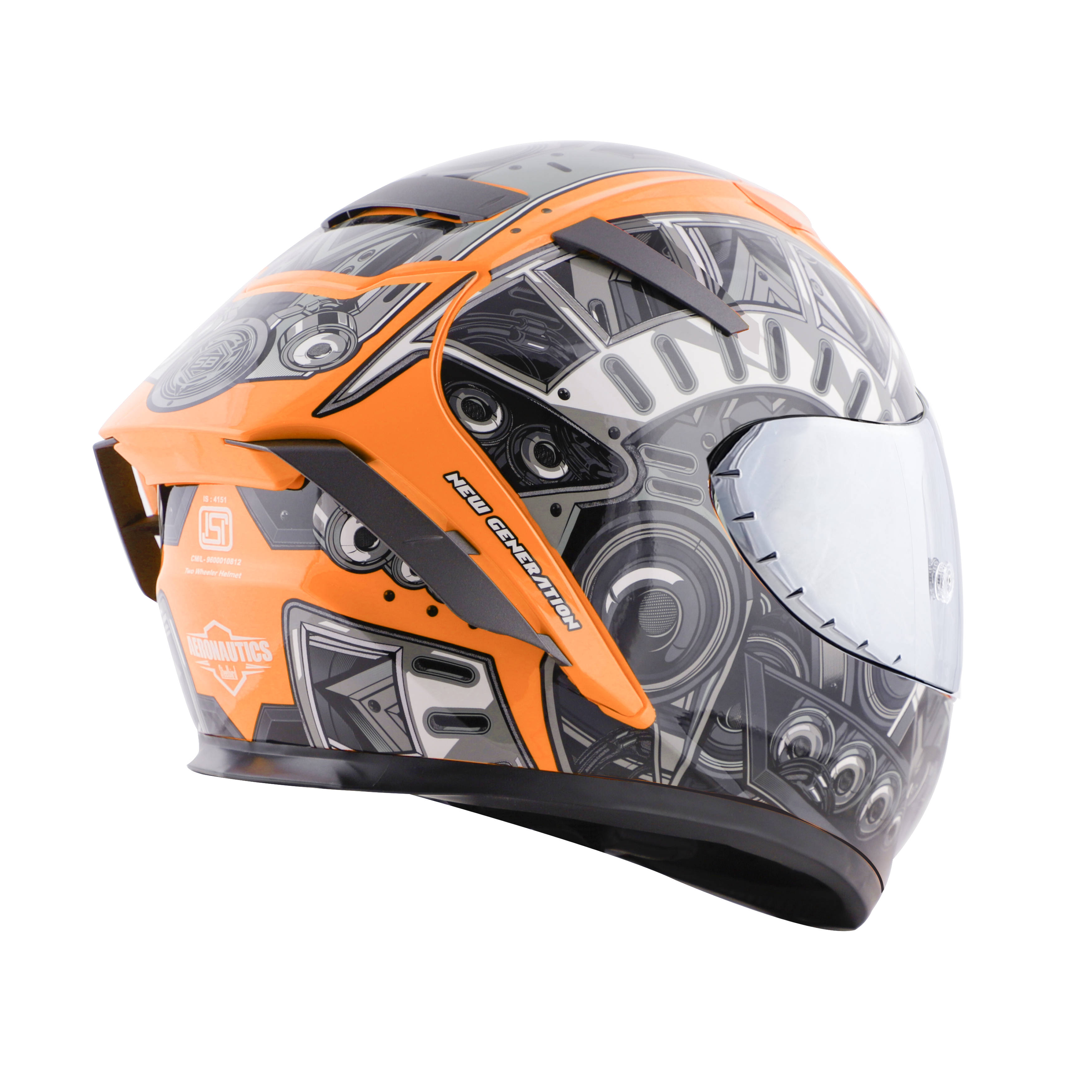 SA-2 TERMINATOR 2.0 GLOSSY FLUO ORANGE WITH GREY FITTED WITH CLEAR VISOR EXTRA SILVER CHROME VISOR FREE (WITH ANTI-FOG SHIELD HOLDER)