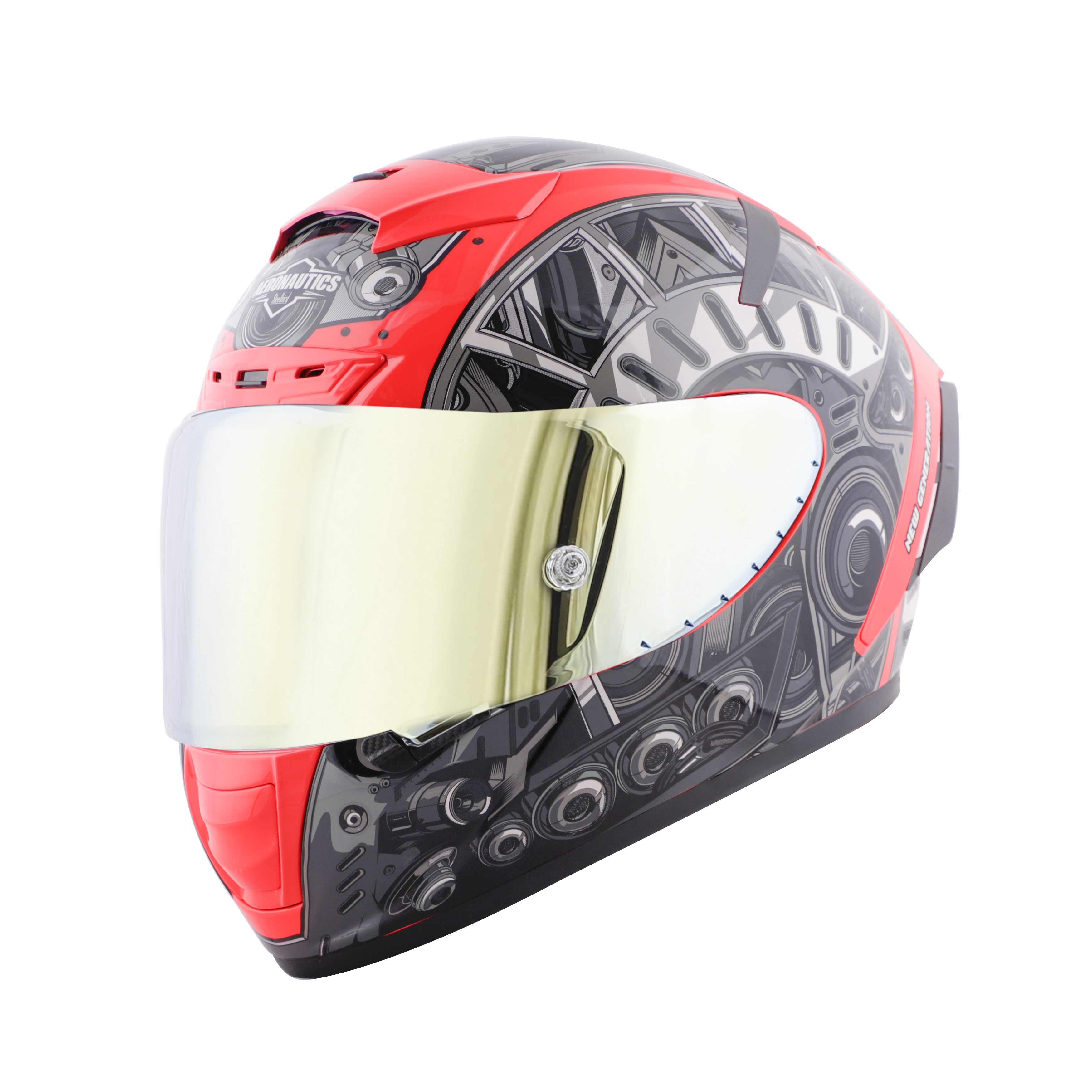 SA-2 TERMINATOR 2.0 GLOSSY FLUO WATERMELON WITH GREY FITTED WITH CLEAR VISOR EXTRA GOLD CHROME VISOR FREE (WITH ANTI-FOG SHIELD HOLDER)